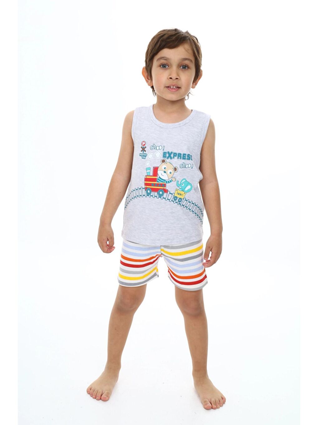 Gri Tren Baskılı Şortlu Pijama Takım 54220