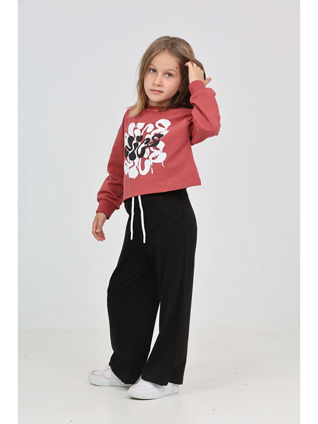 Kahverengi Kız Çocuk Nice Baskılı Eşofman Takım-4