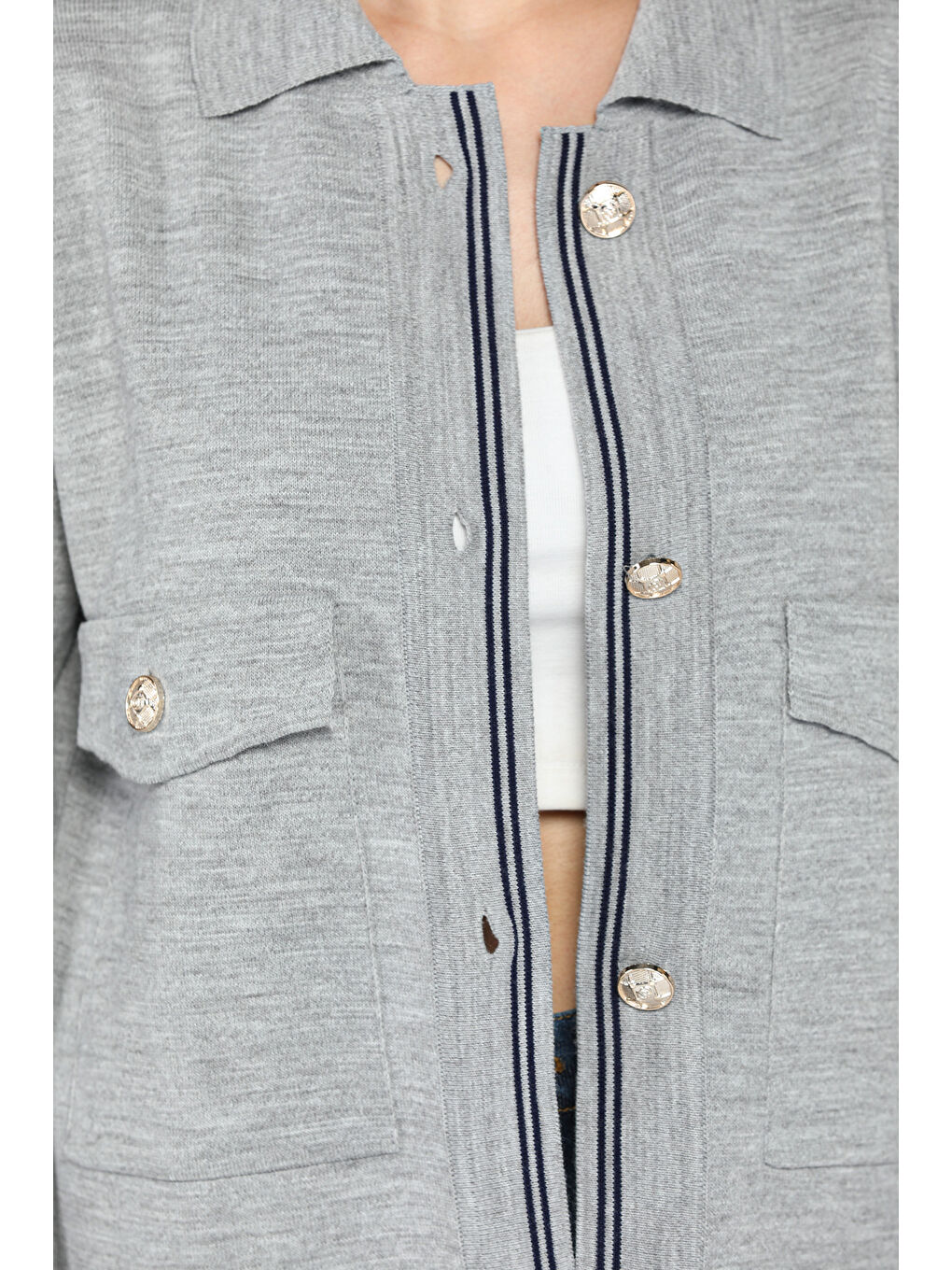 Gri Kadın Bağcıklı Triko Ceket Hırka (s-m-l Beden Uyumludur)-3