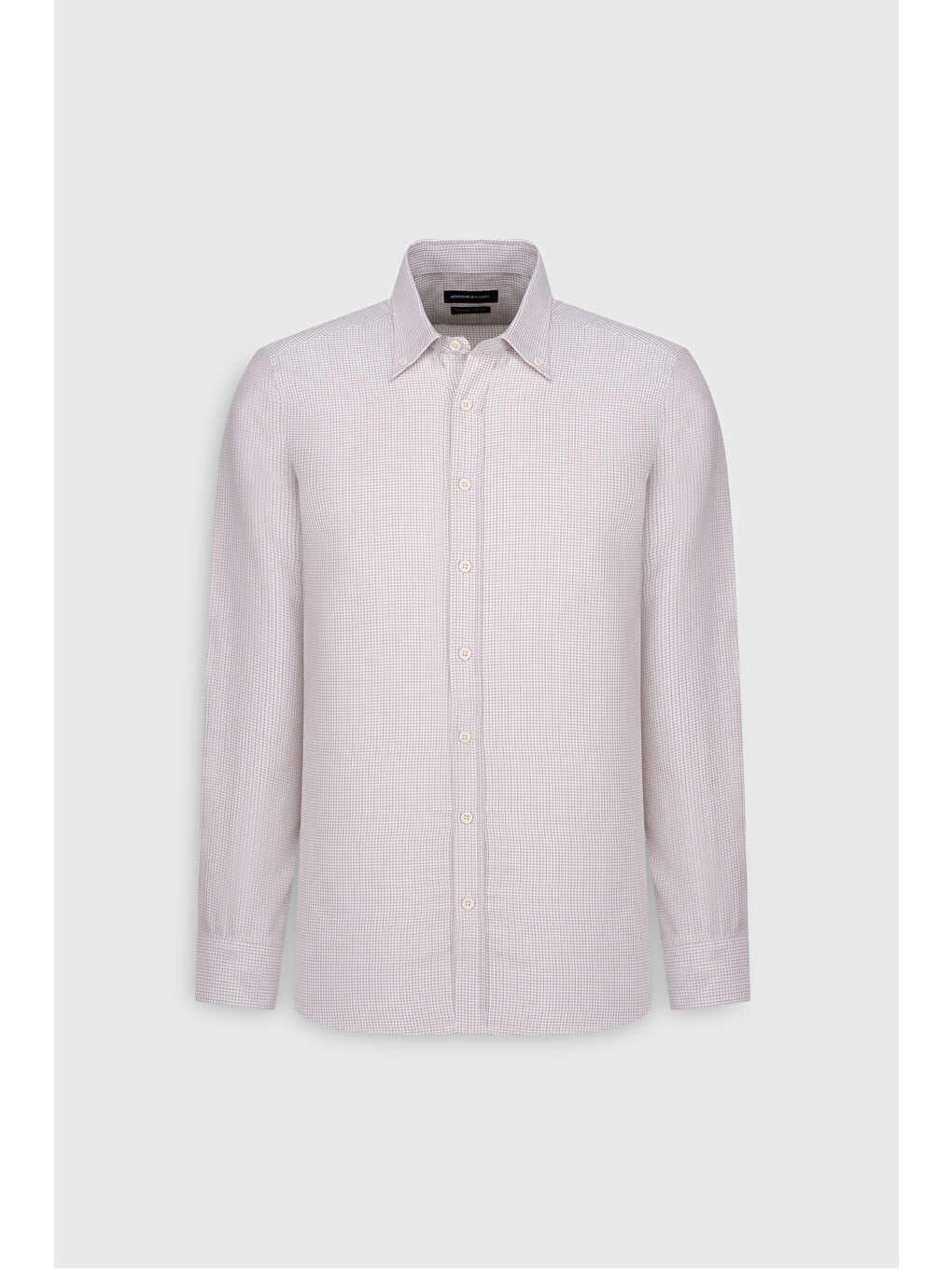 Erkek Bej Pamuklu Slim Fit Dar Kesim Düğmeli Yaka Armürlü Gömlek