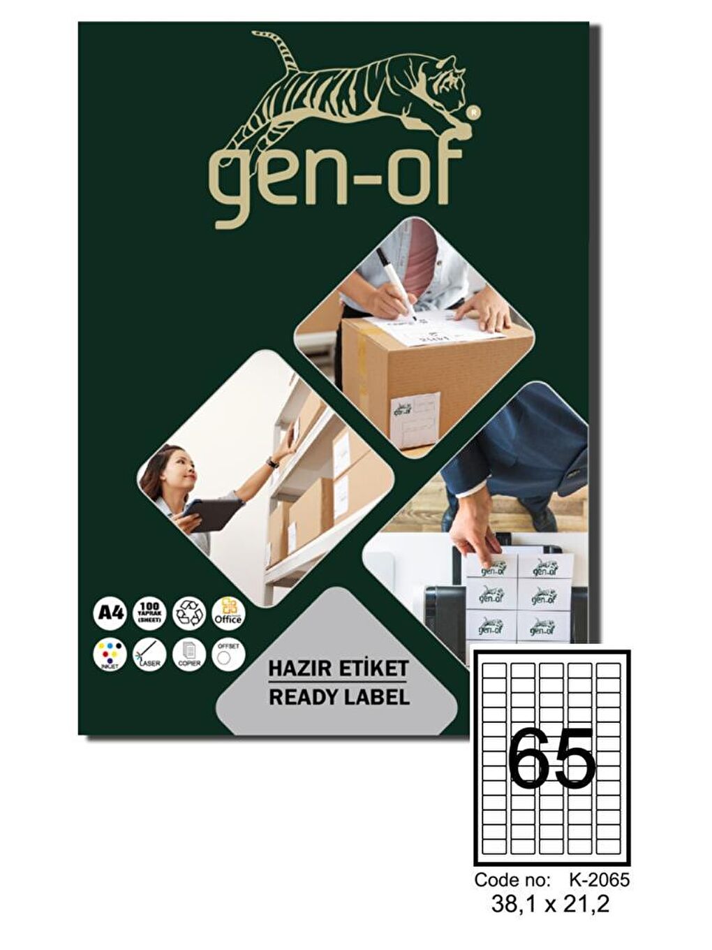 Gen-Of Beyaz GK-2065 Oval Laser Etiket 38.1x21.2 100 Sayfa(6500 Etiket)