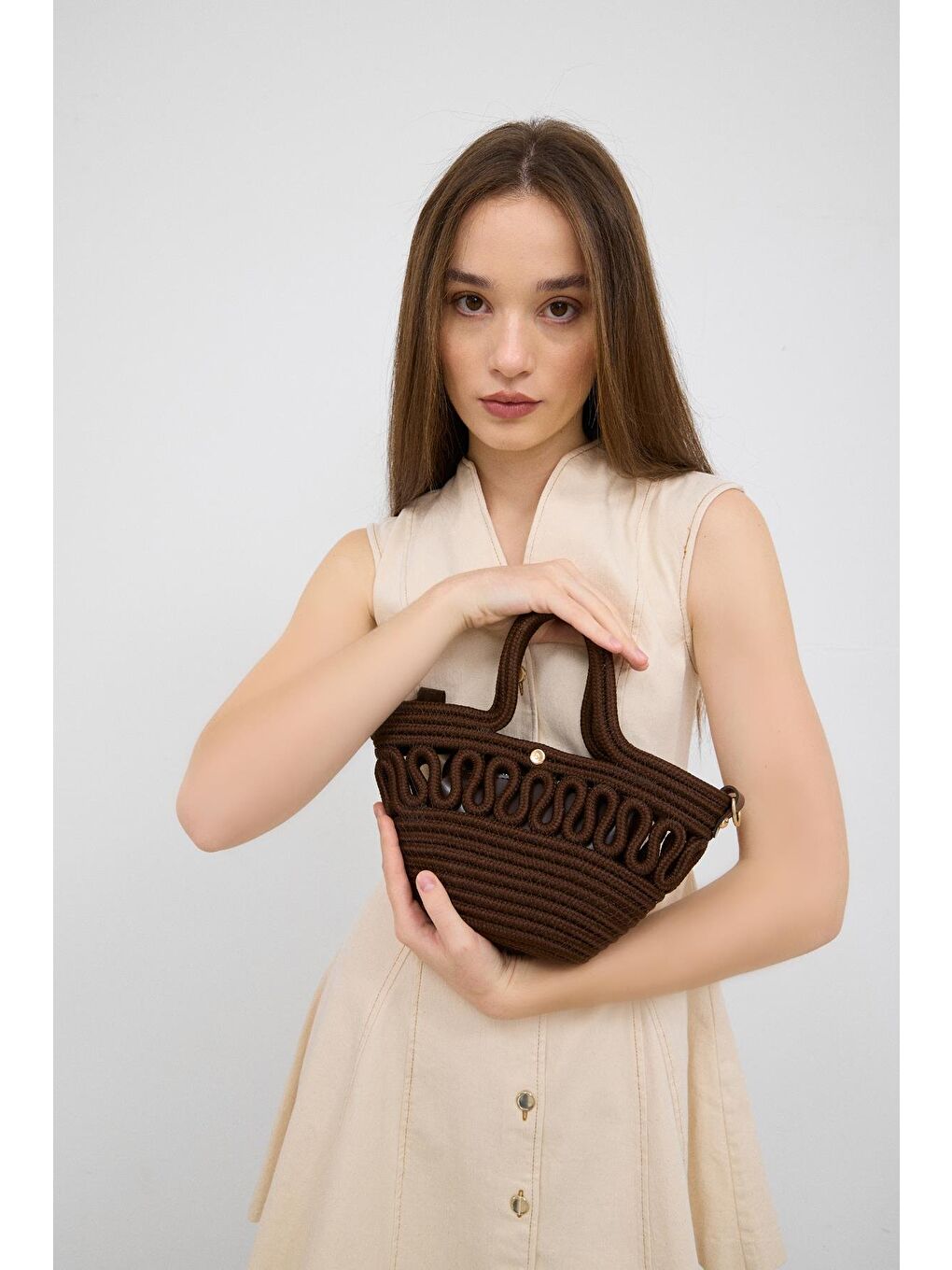 Ortega Handmade Mini Hasır Çapraz Çanta Kahverengi-1