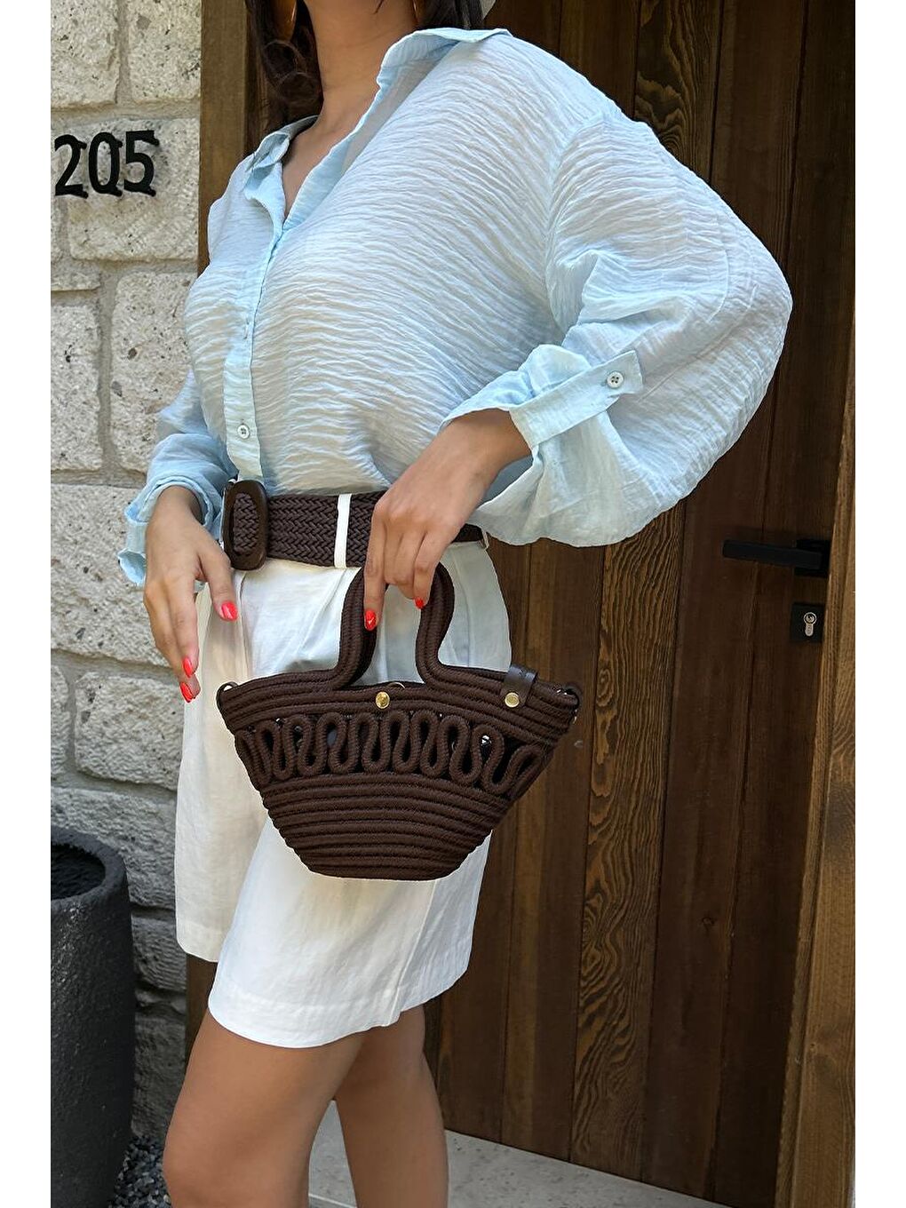 Ortega Handmade Mini Hasır Çapraz Çanta Kahverengi-5