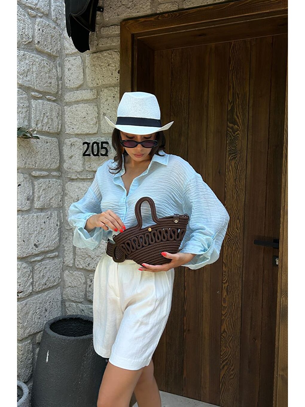 Ortega Handmade Mini Hasır Çapraz Çanta Kahverengi-6