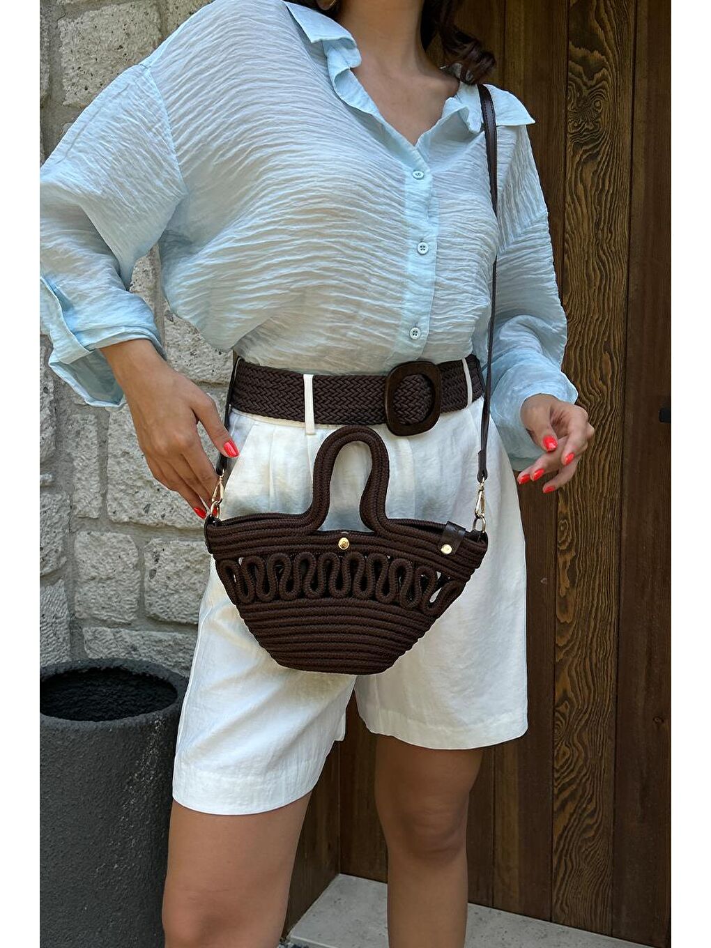 Ortega Handmade Mini Hasır Çapraz Çanta Kahverengi-7