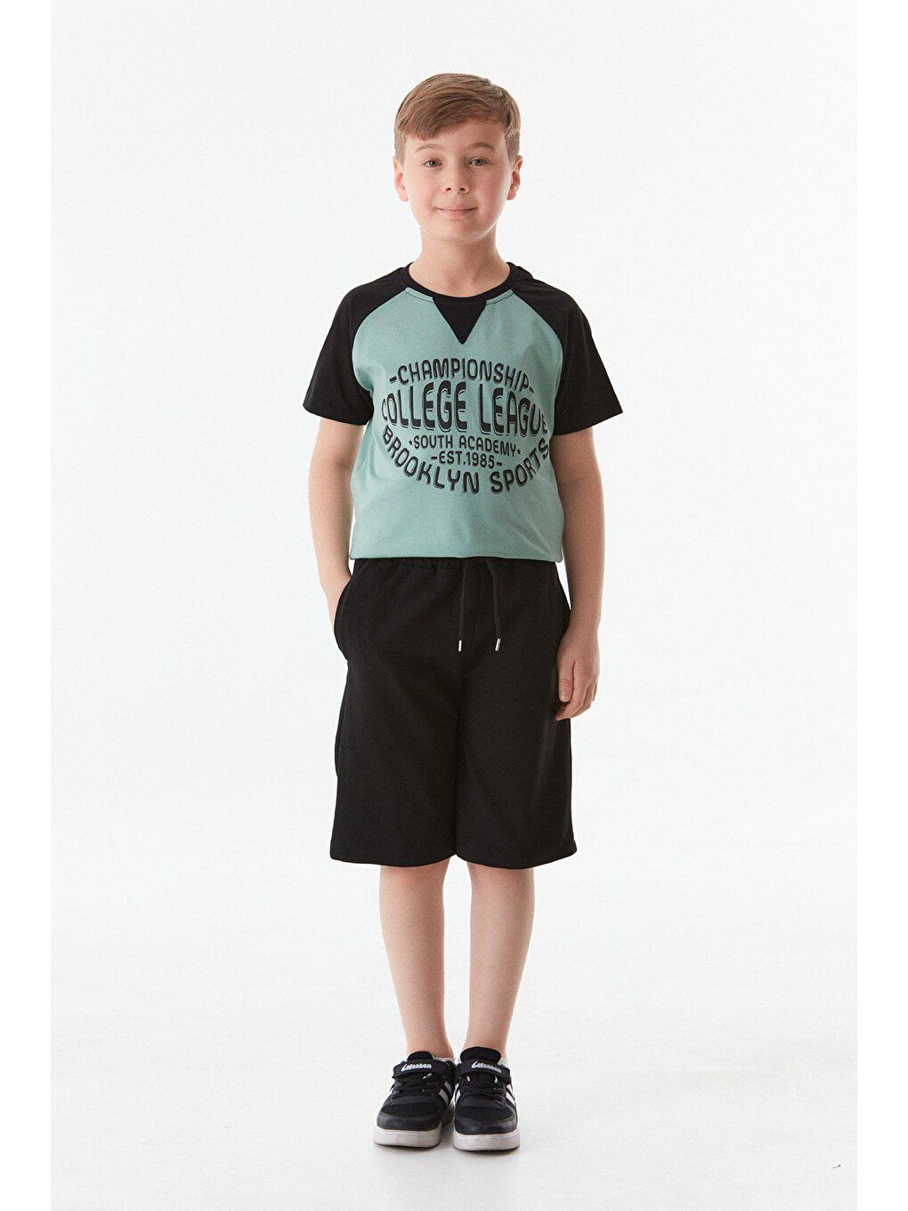 Turkuaz Baskılı Bisiklet Yaka Erkek Çocuk Takım