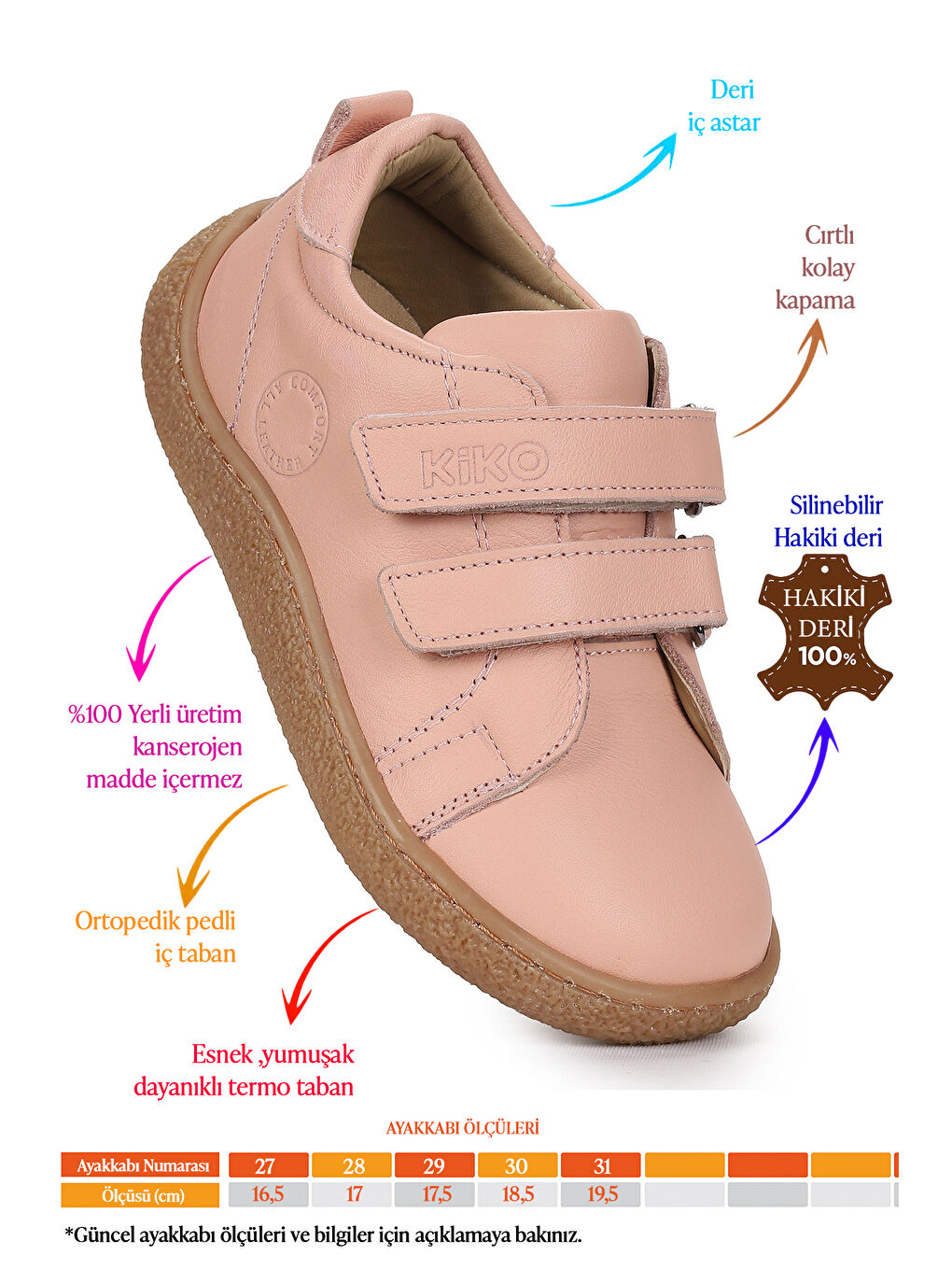 Pembe Luqa %100 Deri Günlük Kız Çocuk Spor Ayakkabı-1