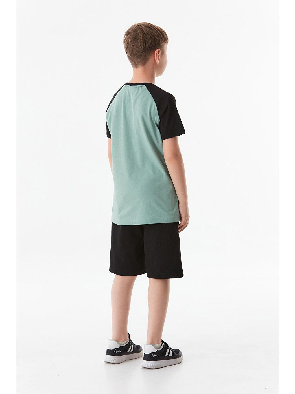 Turkuaz Baskılı Bisiklet Yaka Erkek Çocuk Takım-2