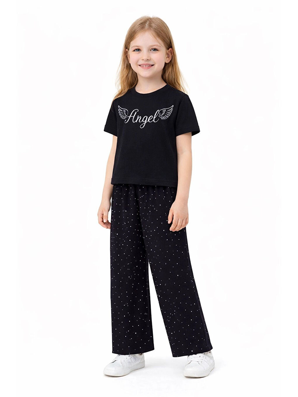 Siyah Angel Taşlı Kız Çocuk Takım 30458-1