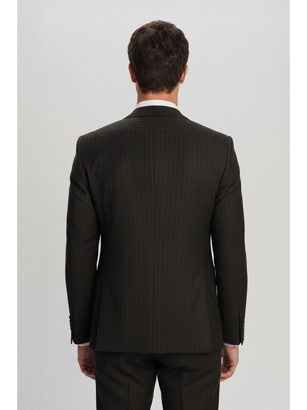 Gri Giotelli Füme Yelekli Çizgili Sivri Yaka Roma Kalıp 6 Drop Tam Astarlı Erkek Takım Elbise-3