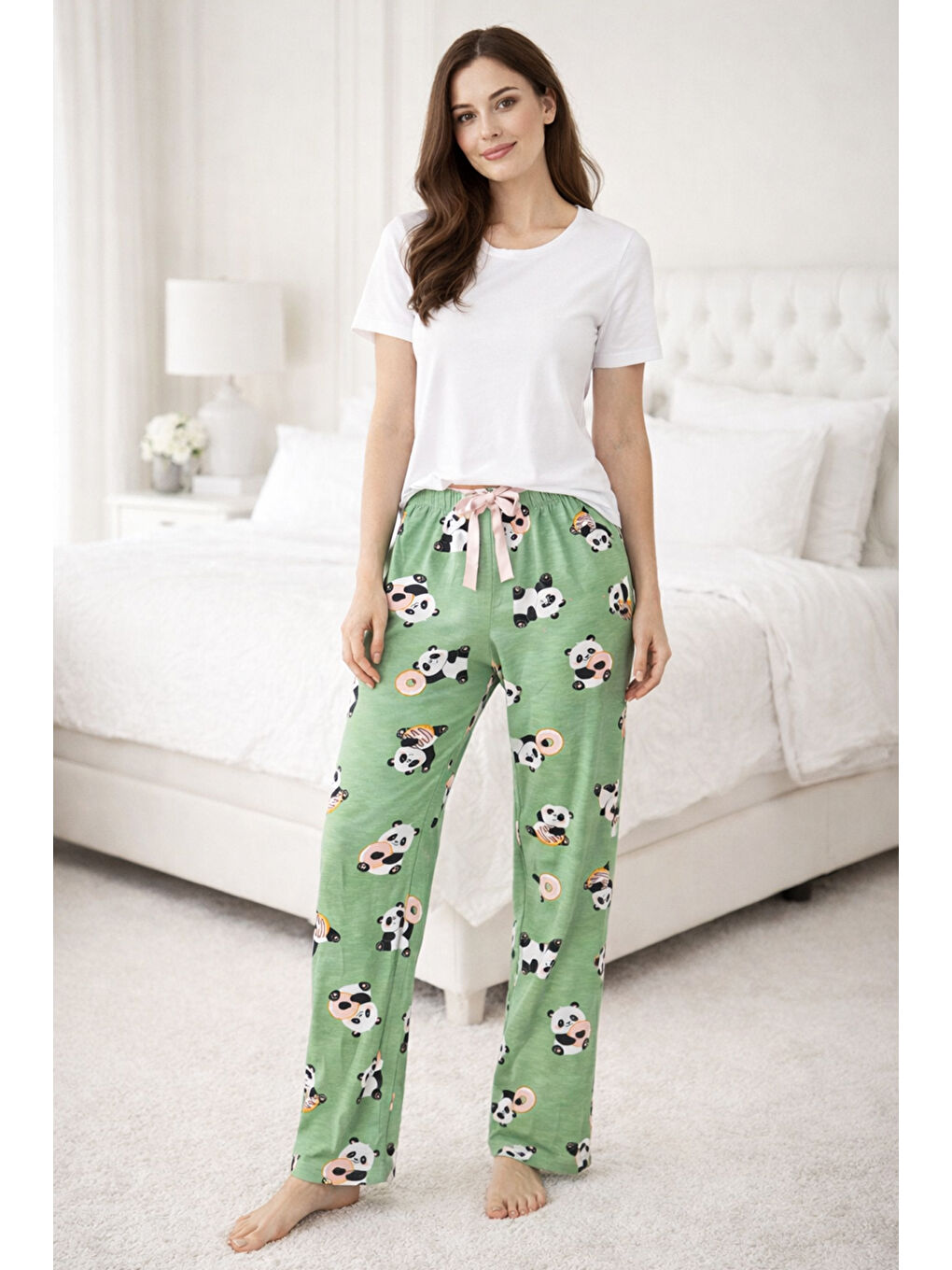 Kadın Viskon Kumaş Penye Tek Pijama Alt 23 Yeşil