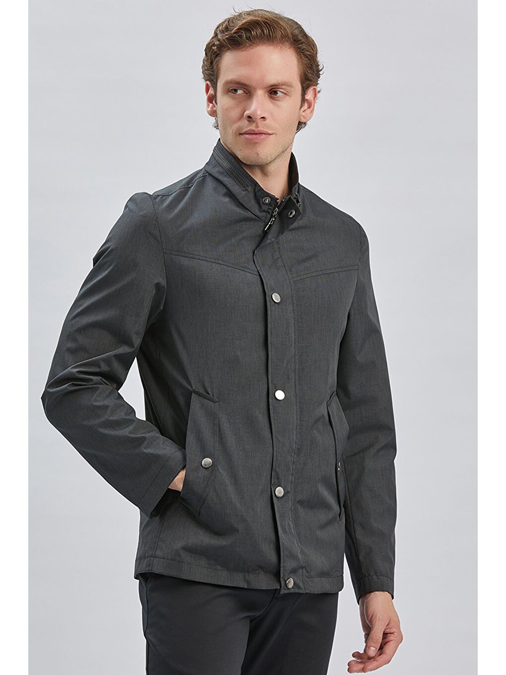 Siyah Dik Yaka Yarım Astar Comfort Fit Rahat Kesim Casual Mont 1007240150