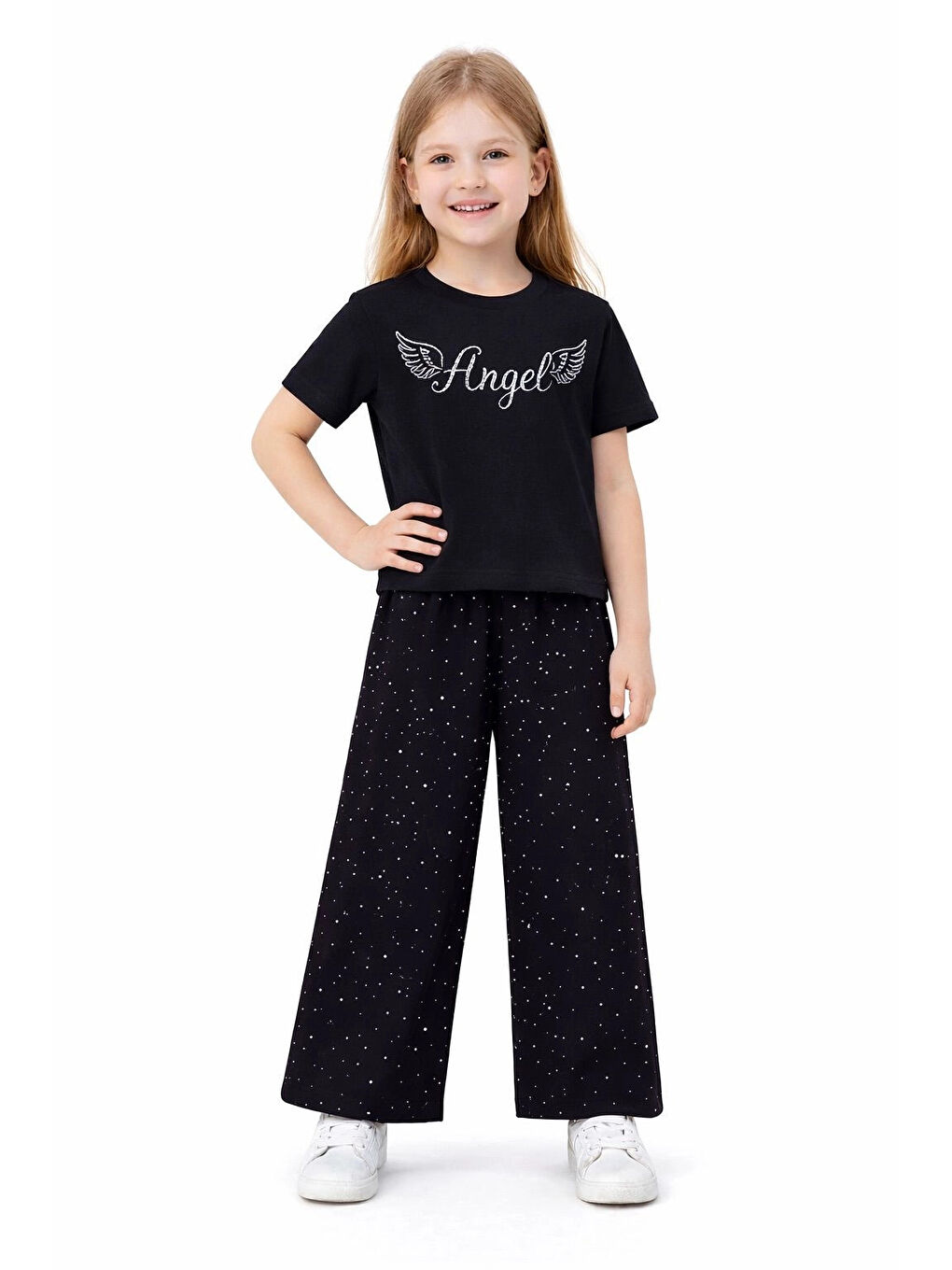 Siyah Angel Taşlı Kız Çocuk Takım 30458-2