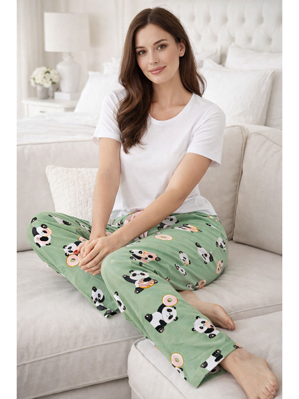 Kadın Viskon Kumaş Penye Tek Pijama Alt 23 Yeşil-1