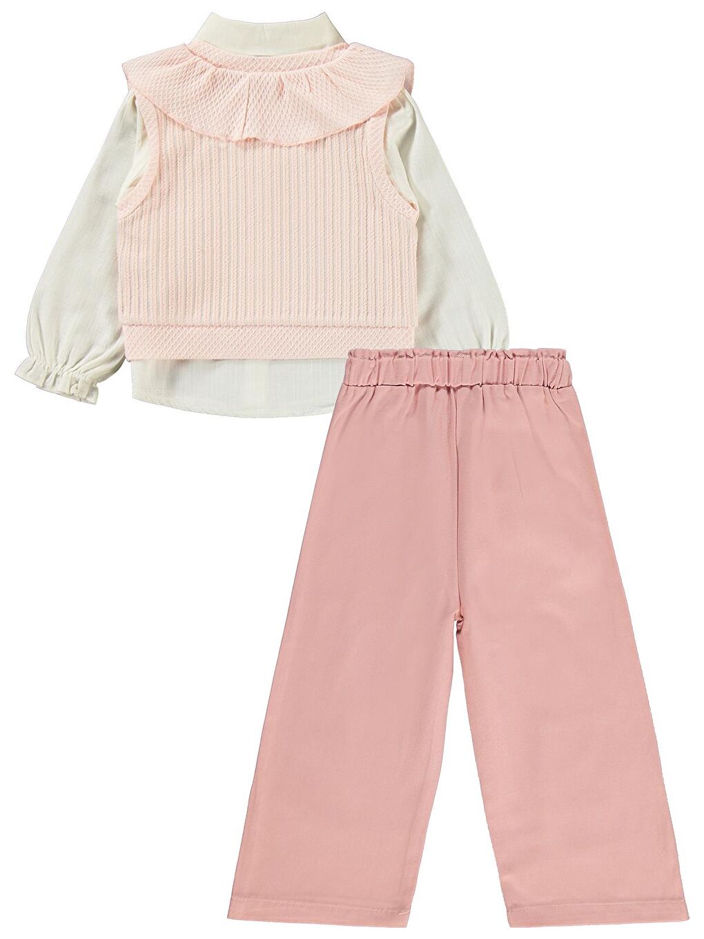 Pembe V Yaka Süeter Pantolon 3 Lü 2-5 Yaş Takım-3
