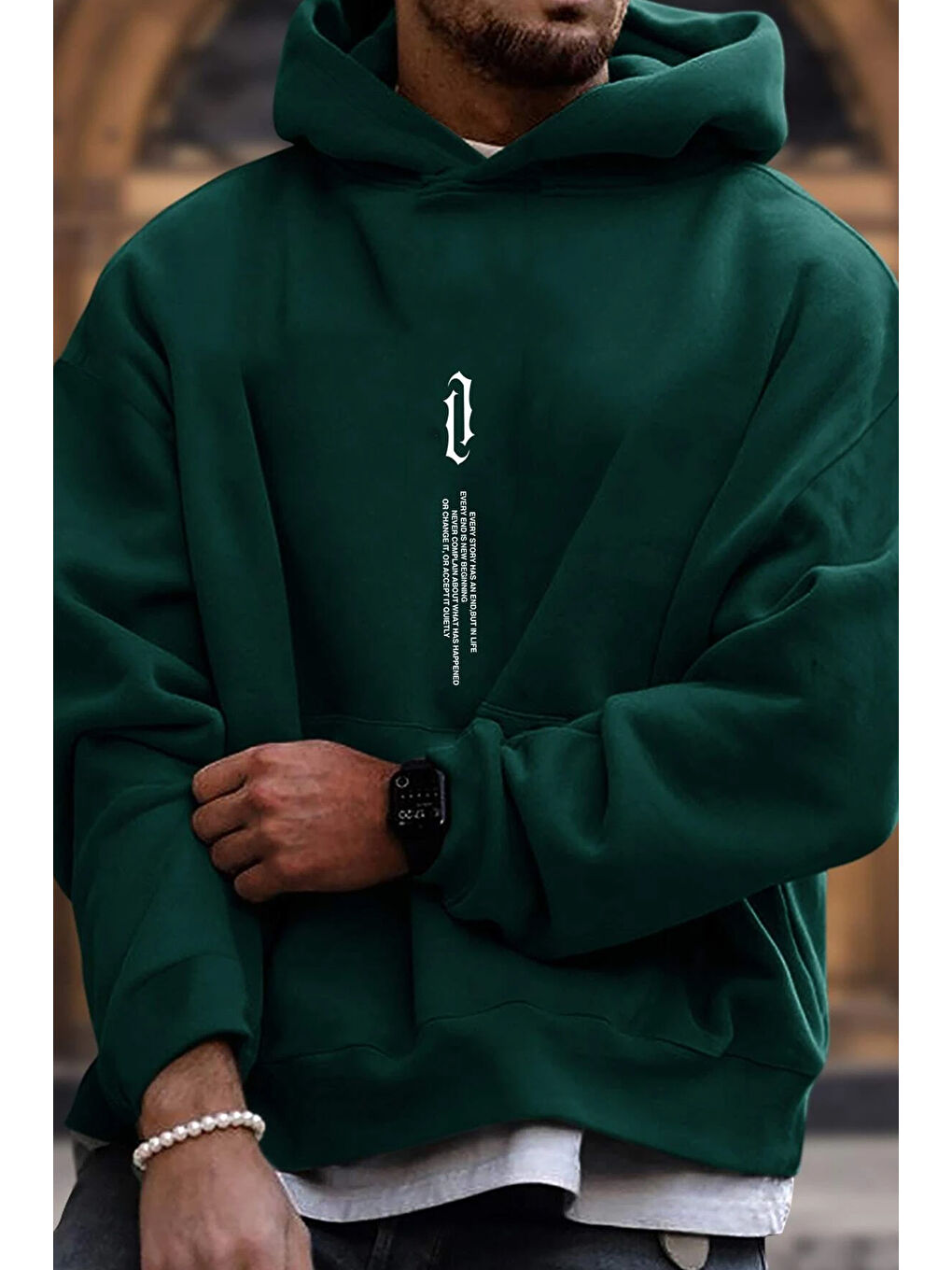 uyguntarz Yeşil Erkek Aleman Rapero Baskılı Oversize Sweatshirt