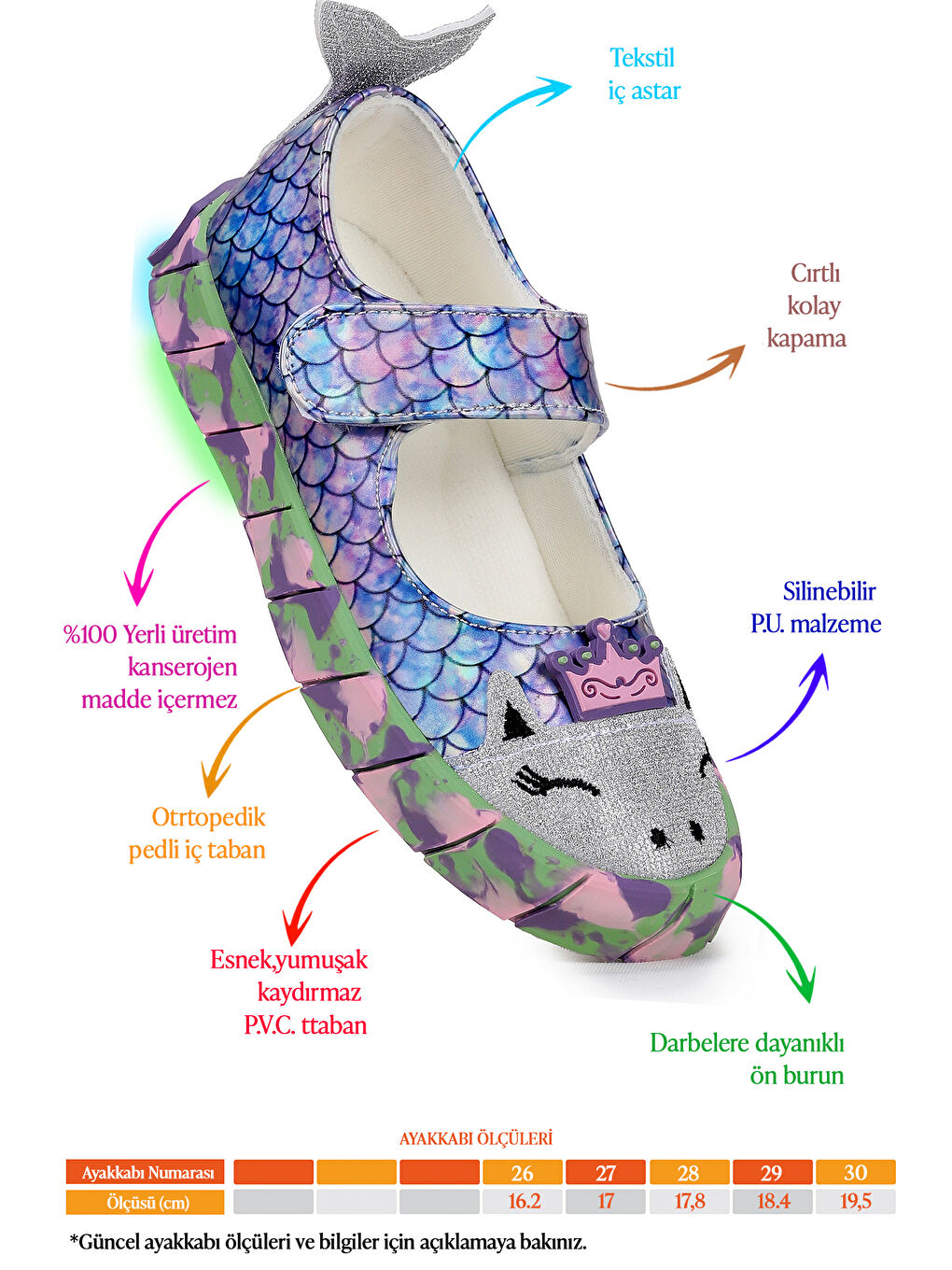 Lila Zubin Deniz Kızı Cırtlı Işıklı Kız Çocuk Babet Ayakkabı-1