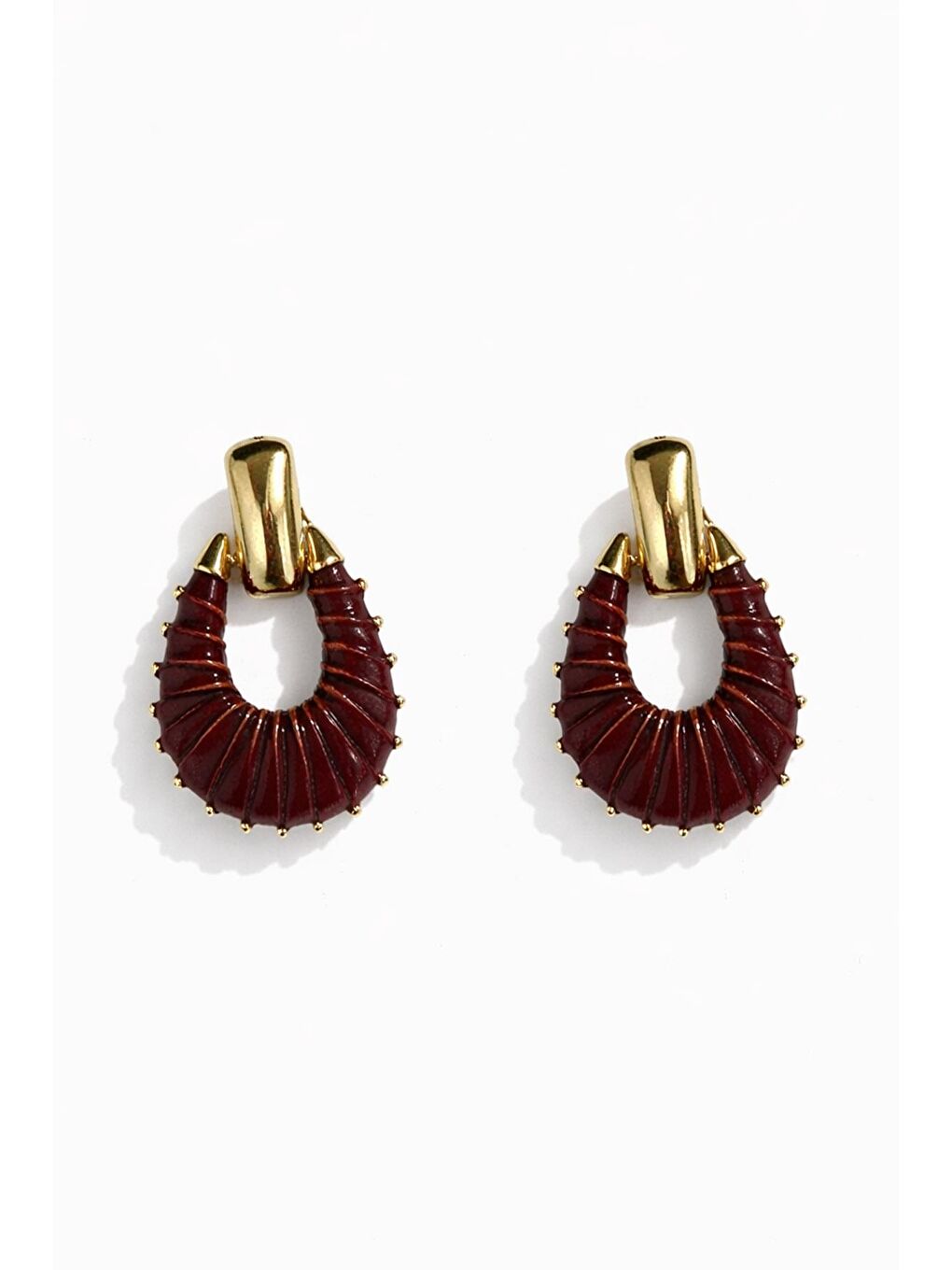 Kahverengi Deri Detaylı Vintage Küpe