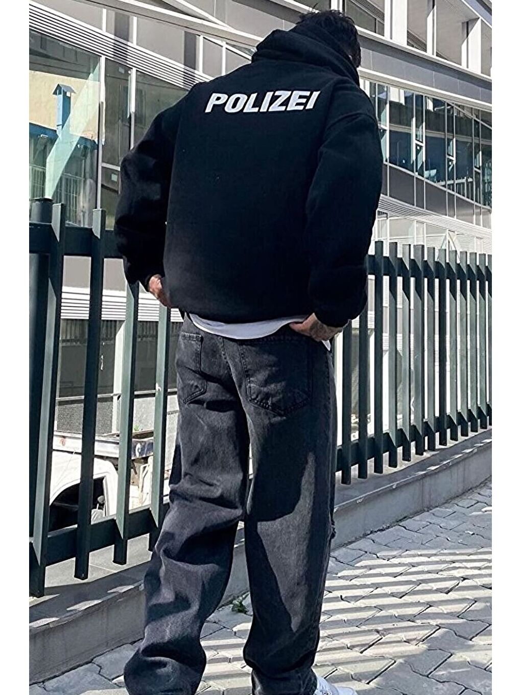 uyguntarz Siyah Unisex Polizei Sırt Baskılı Sweatshirt - 1