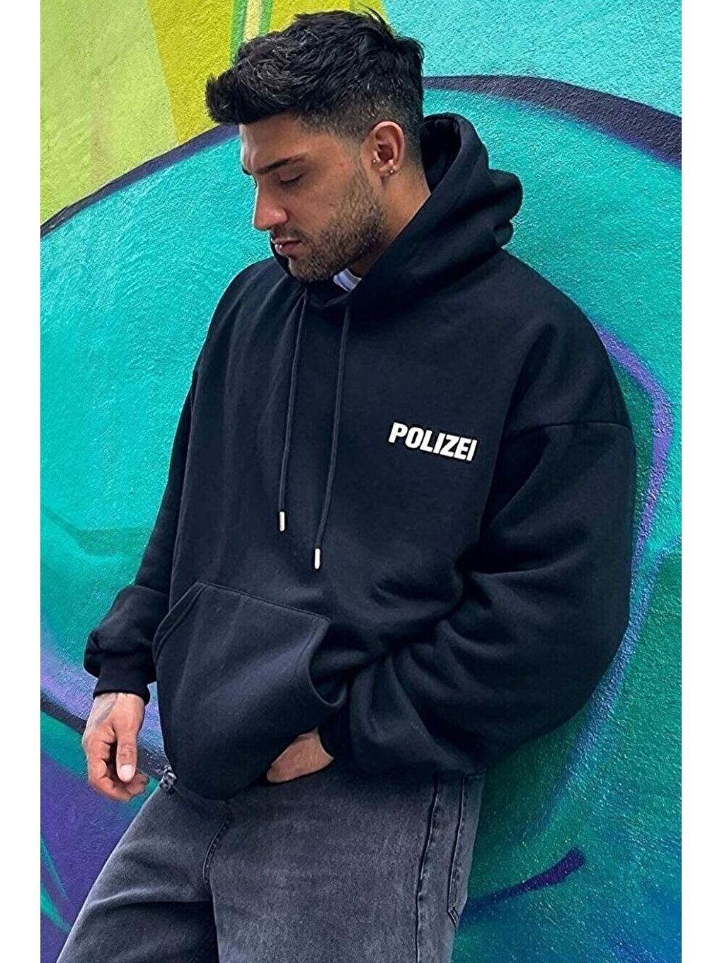 uyguntarz Siyah Unisex Polizei Sırt Baskılı Sweatshirt - 2