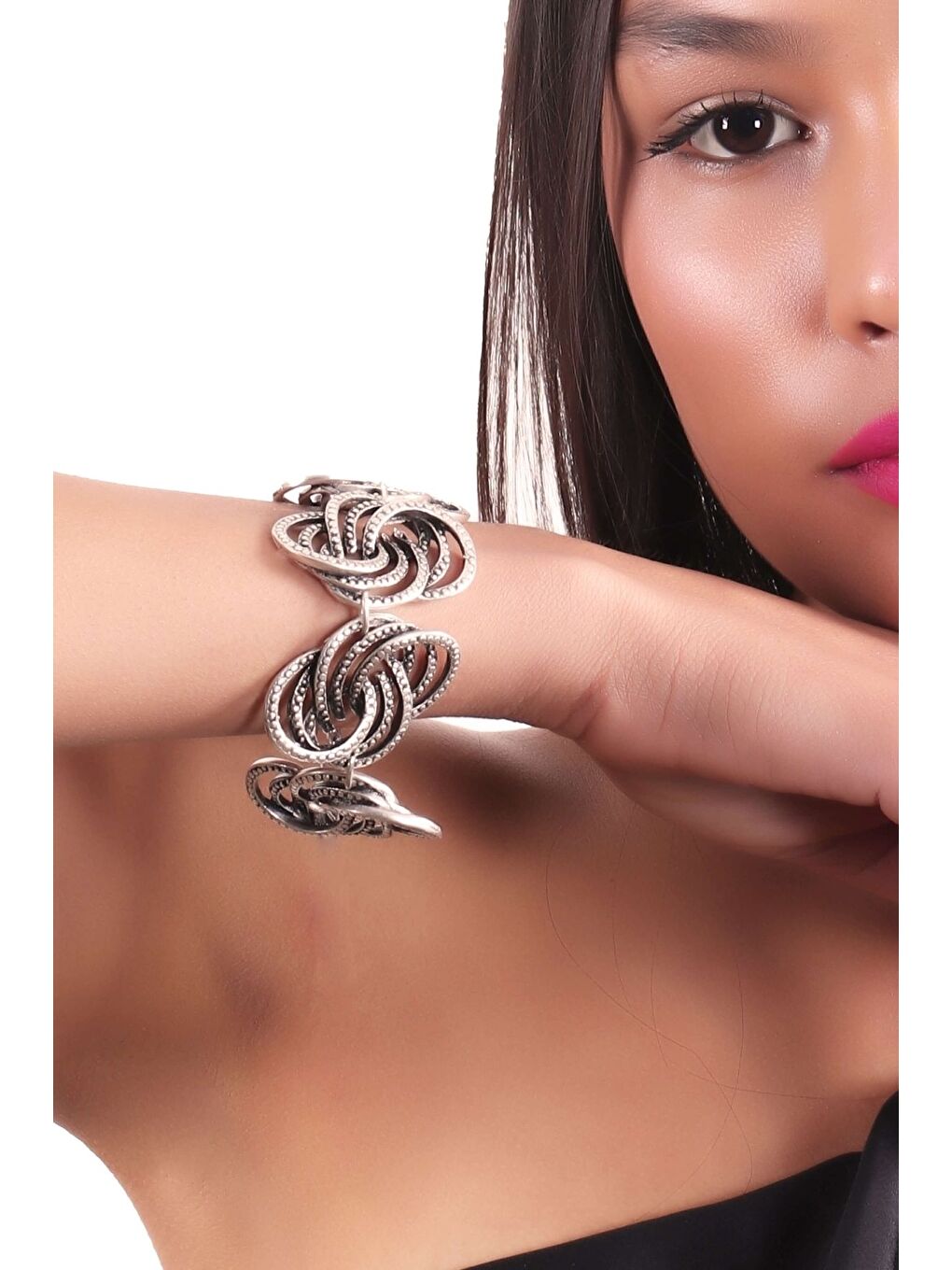 Gri Kadın Antik Gümüş Kaplama Otantik Bileklik-2