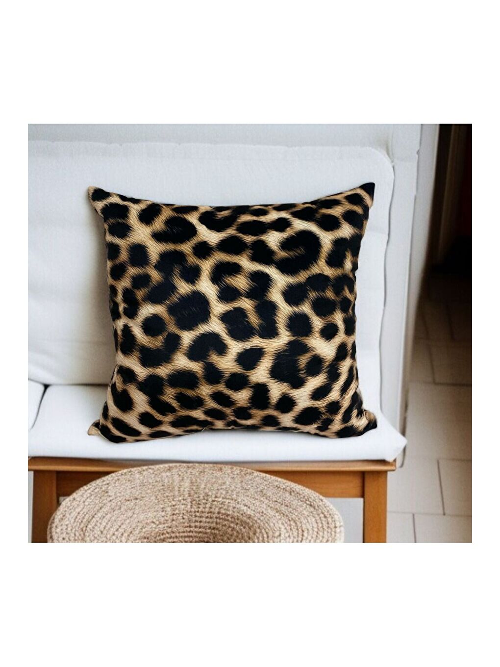 Kahverengi Leopar Desen Çift Taraflı Dijital Baskılı dekoratif Kırlent Kılıfı-1