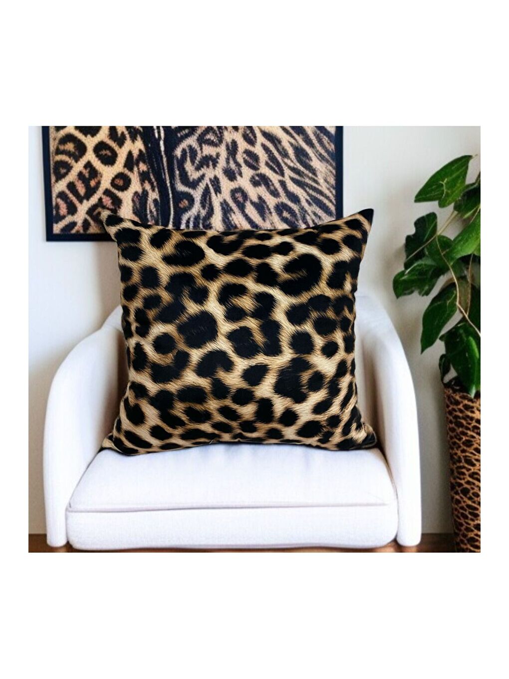 Kahverengi Leopar Desen Çift Taraflı Dijital Baskılı dekoratif Kırlent Kılıfı-3