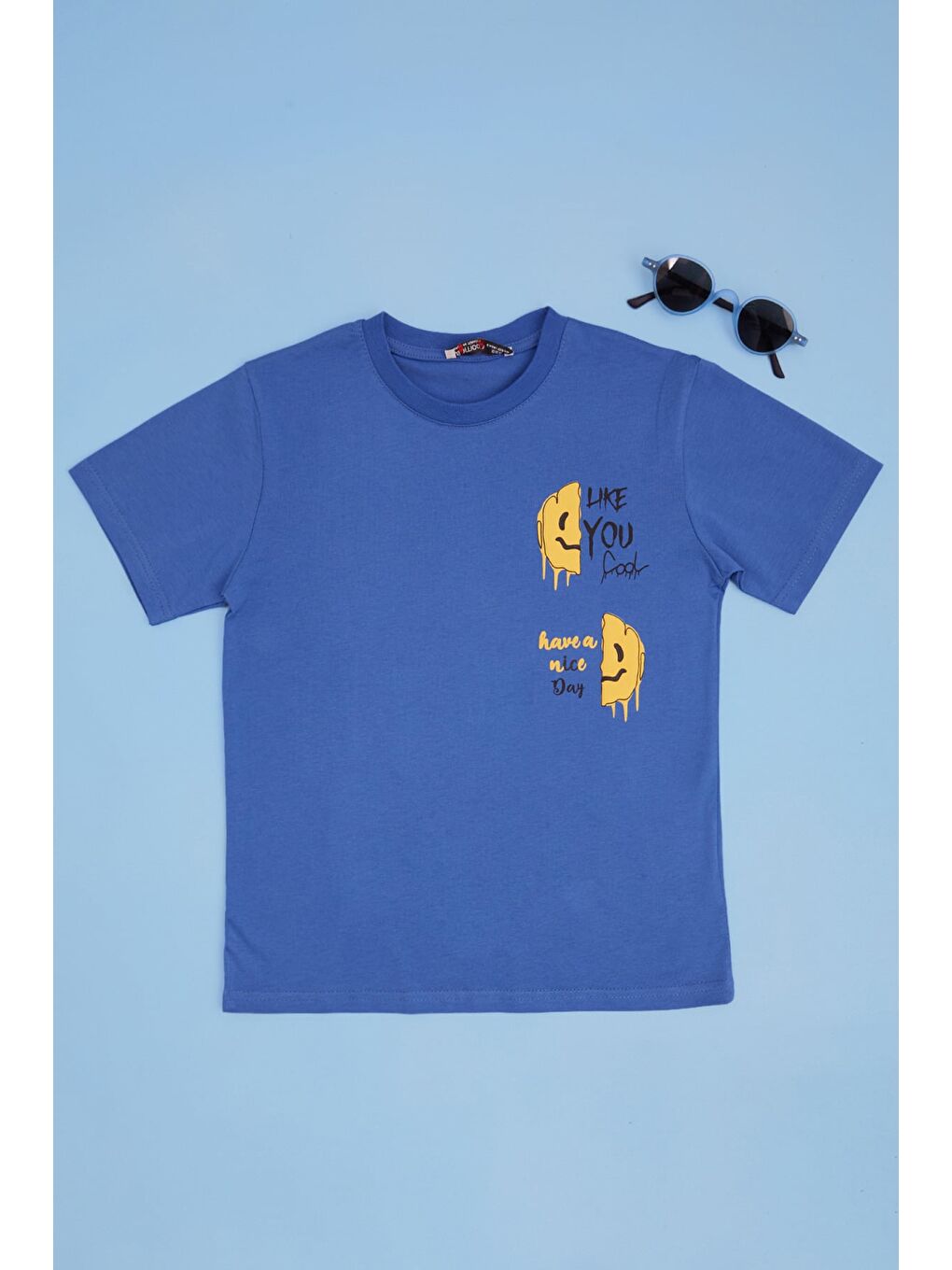 Mavi Lıke You Cool Yazı Baskılı Erkek Çocuk Tişört