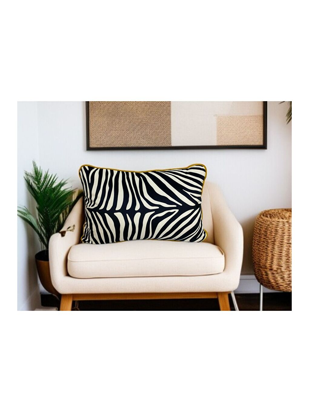 Siyah Zebra Desen Sarı Biyeli Dekoratif Kırlent Kılıfı 40x60-2