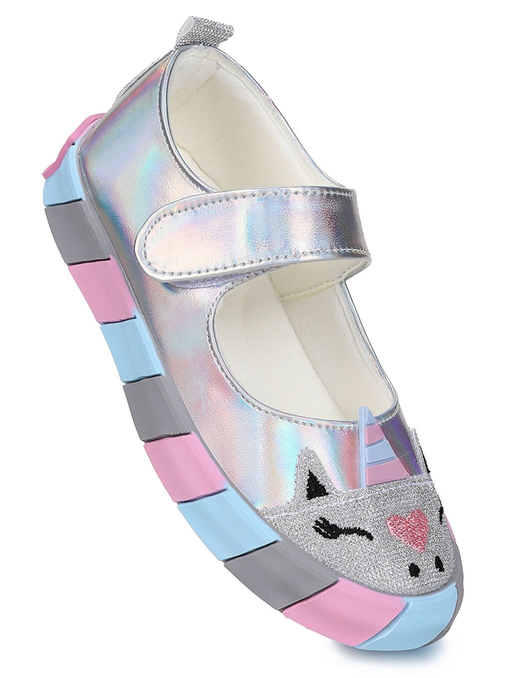 Gri Gilan Cırtlı Işıklı Kız Çocuk Babet Ayakkabı