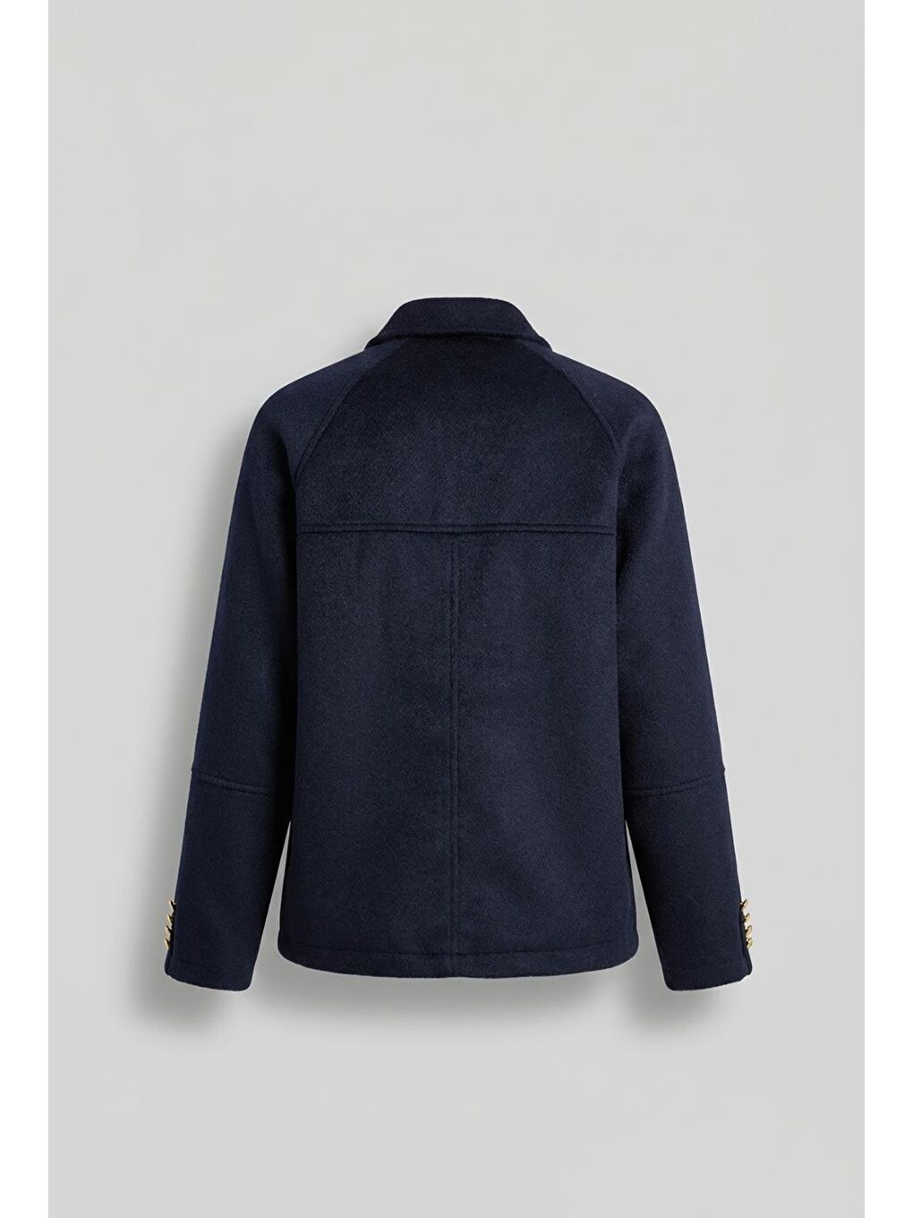 Erkek Kruvaze Yaka Düğmeli Kısa Kaşe Kaban Lacivert-1