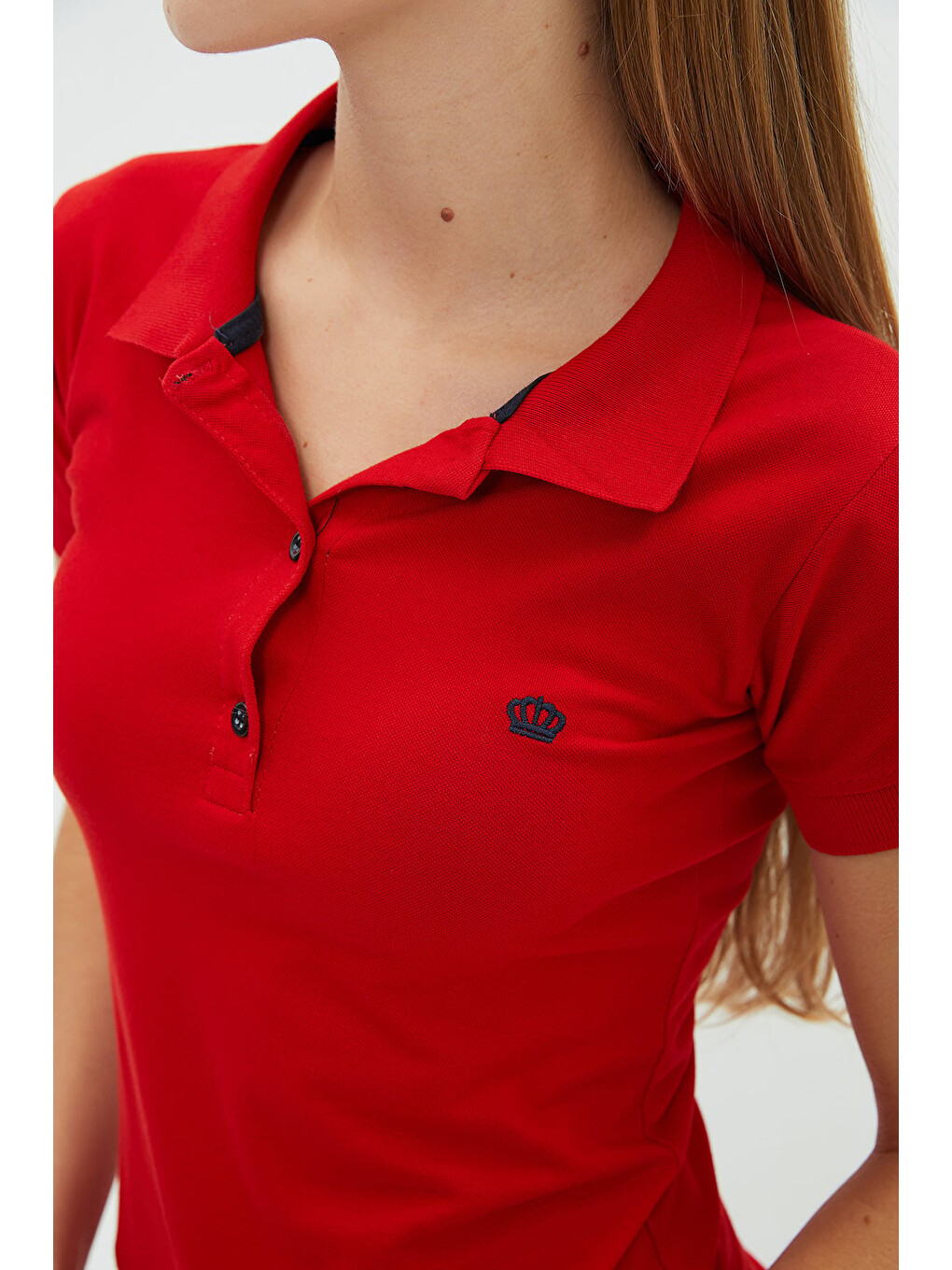 Kırmızı Nakışlı Polo Yaka Slim Fit Tişört-3