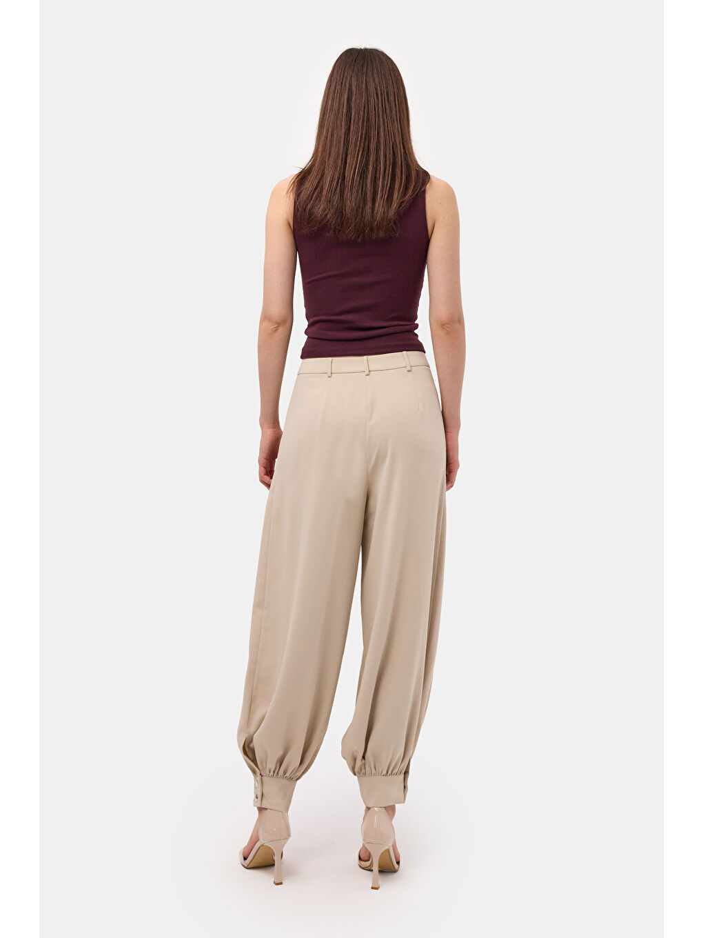 Kadın Bej s6-106 Bol Kesim Paça Detaylı Binici Pantolon-6