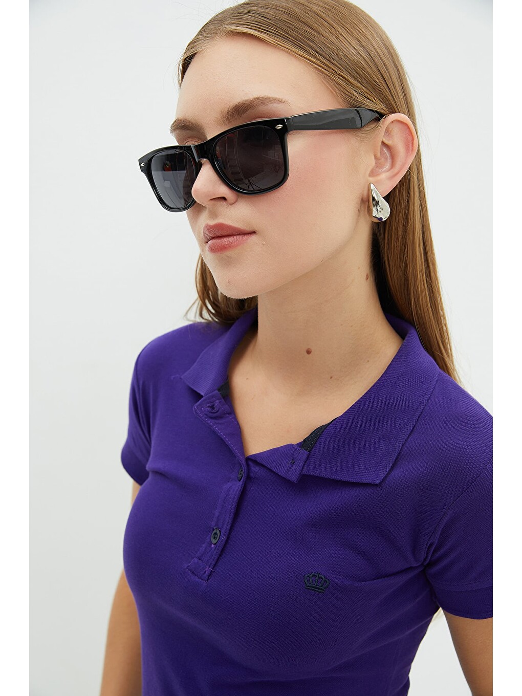 Mor Nakışlı Polo Yaka Slim Fit Tişört-3