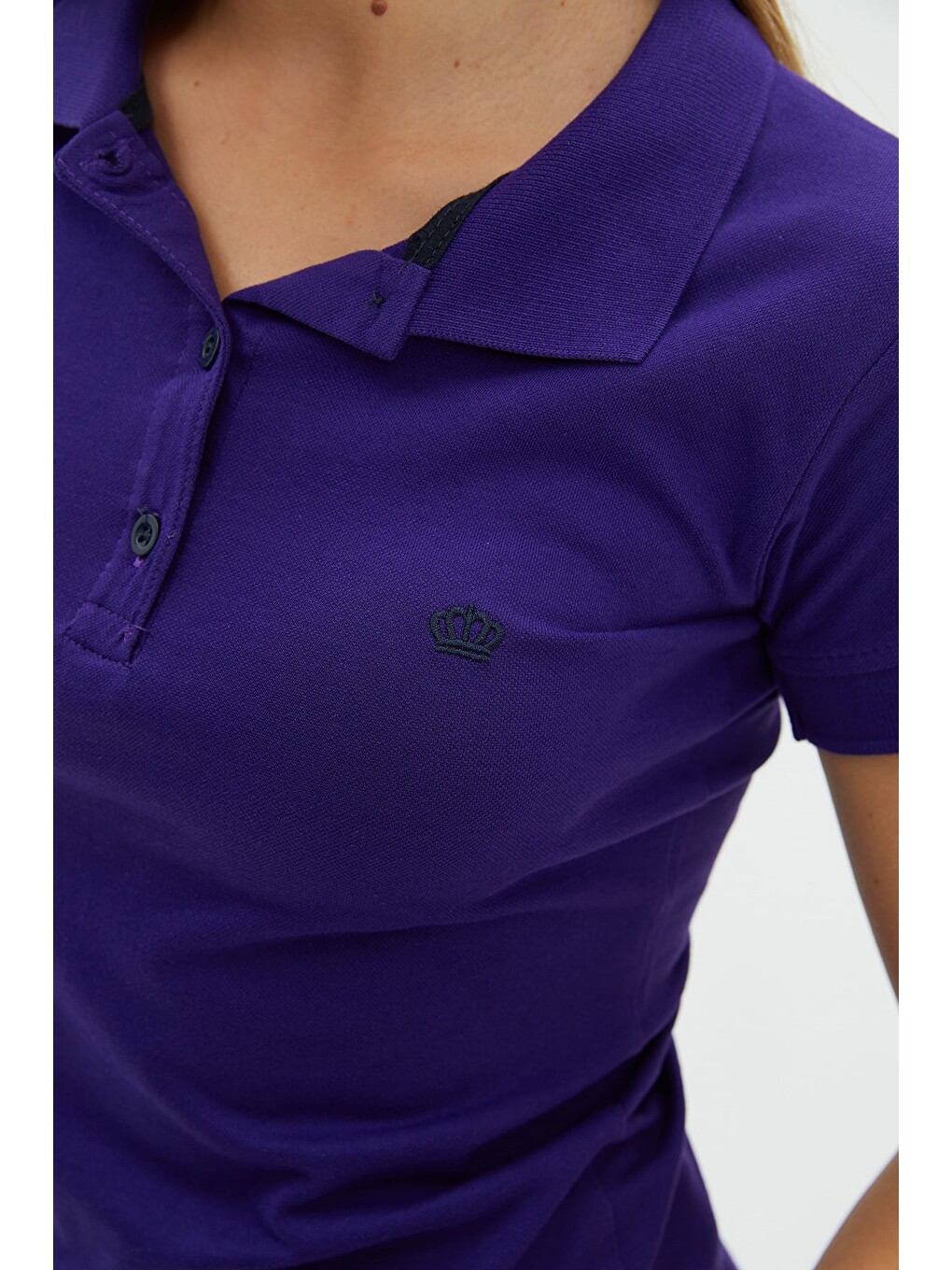 Mor Nakışlı Polo Yaka Slim Fit Tişört-4