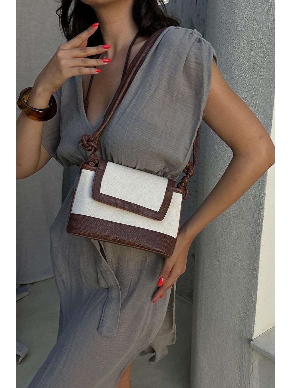 Kahverengi Lunea Kanvas Çapraz Çanta Taba-8