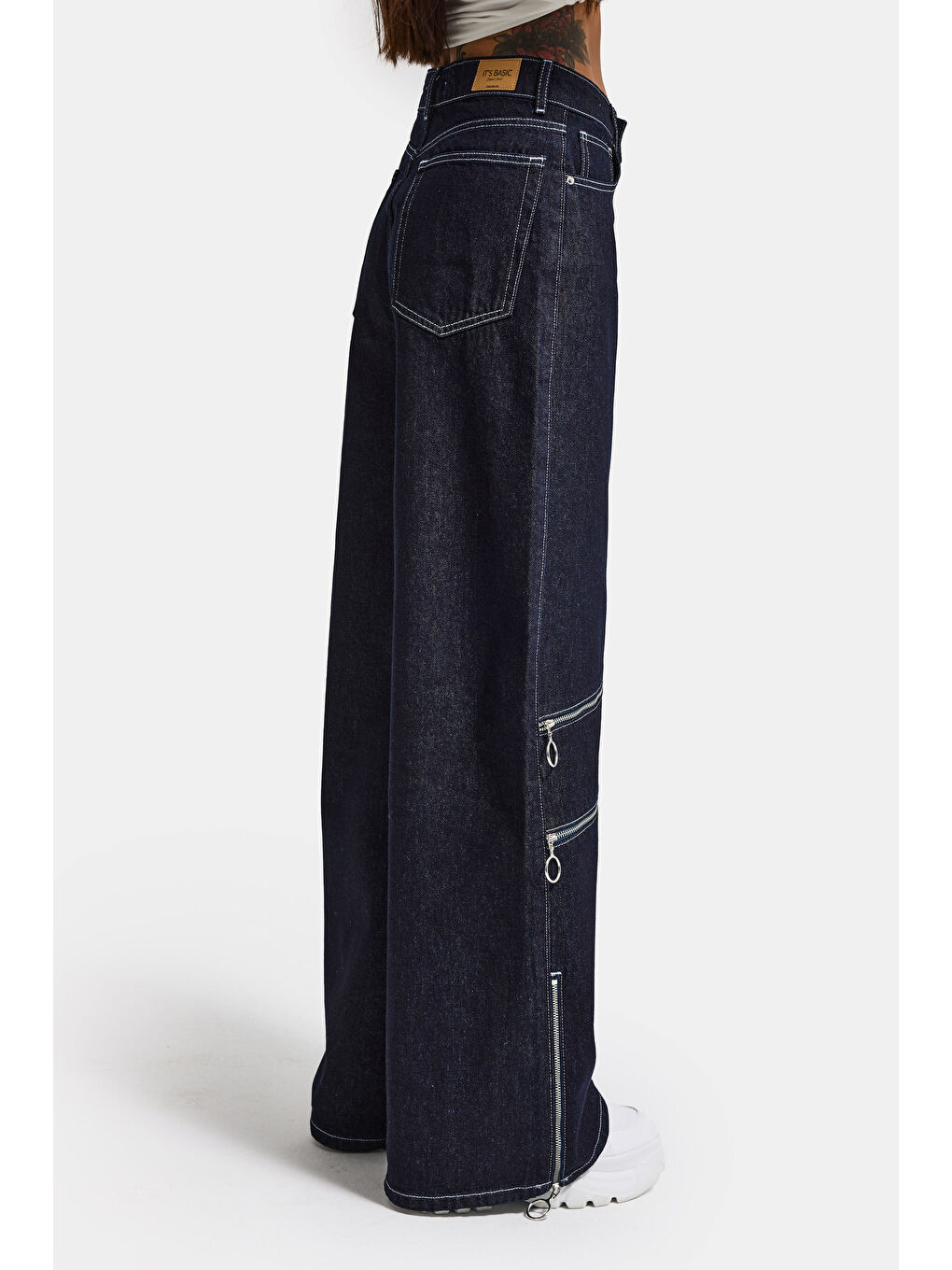 Kadın İndigo Selvedge 7s6-50 Süper Baggy Fit Fermuar Detaylı Özel Tasarım Denim Jean-1