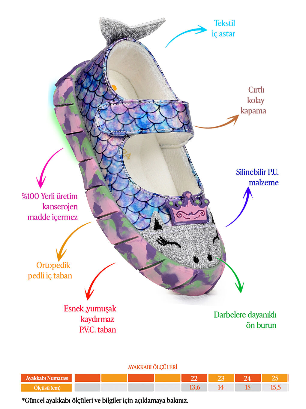 Lila Zubin Deniz Kızı Cırtlı Işıklı Kız Bebek Babet Ayakkabı-1