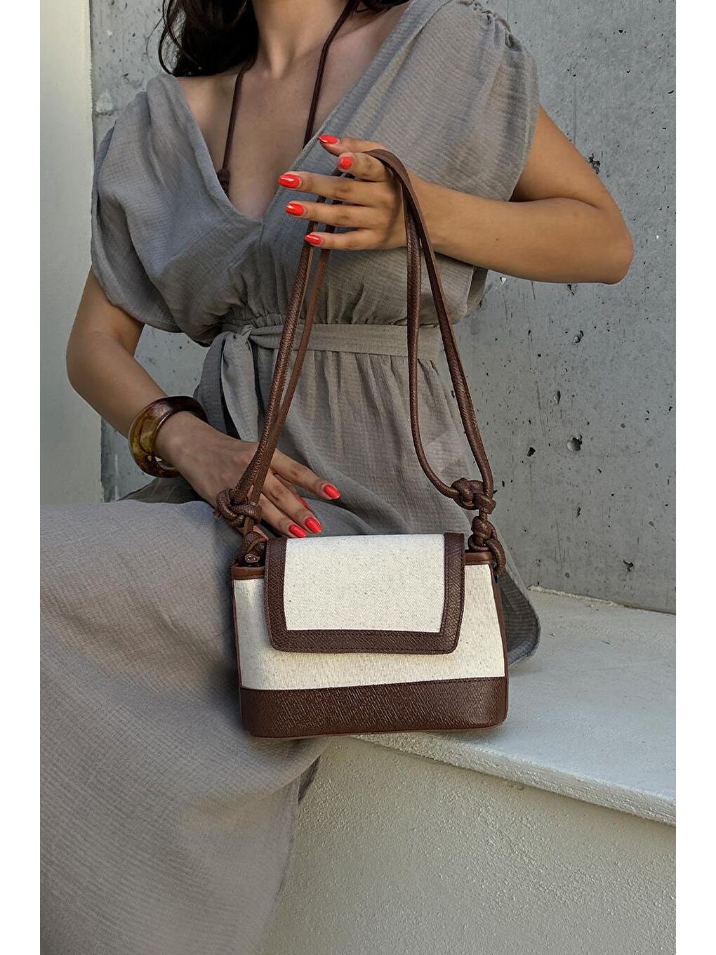 Kahverengi Lunea Kanvas Çapraz Çanta Taba-10