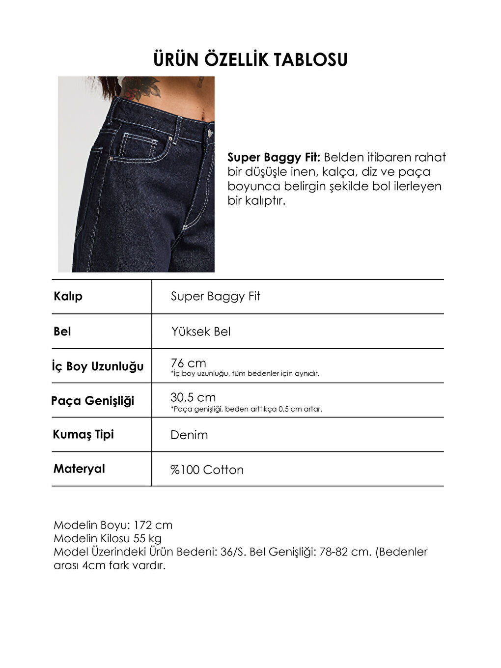 Kadın İndigo Selvedge 7s6-50 Süper Baggy Fit Fermuar Detaylı Özel Tasarım Denim Jean-4