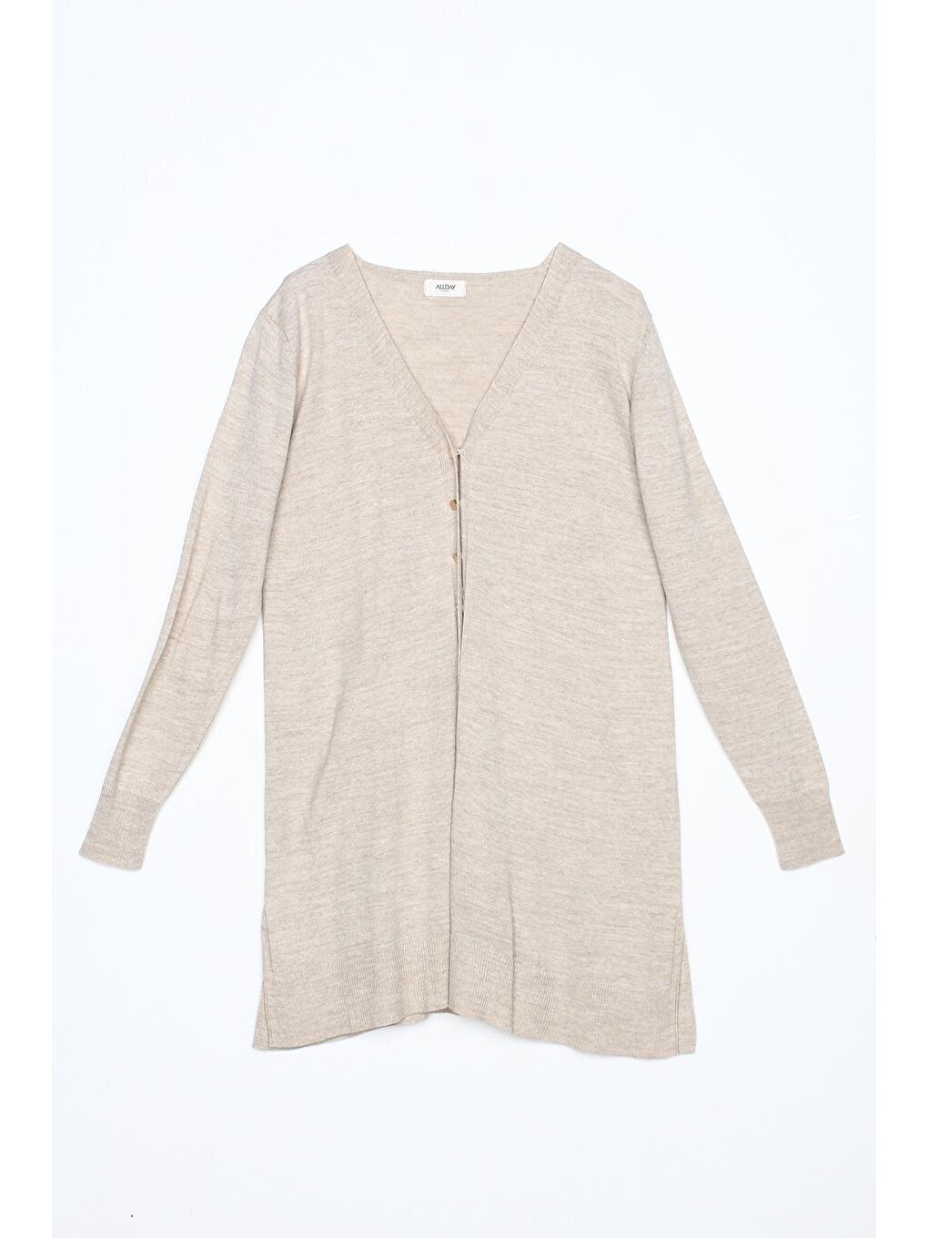 Bej V Yaka Uzun Triko Hırka-4