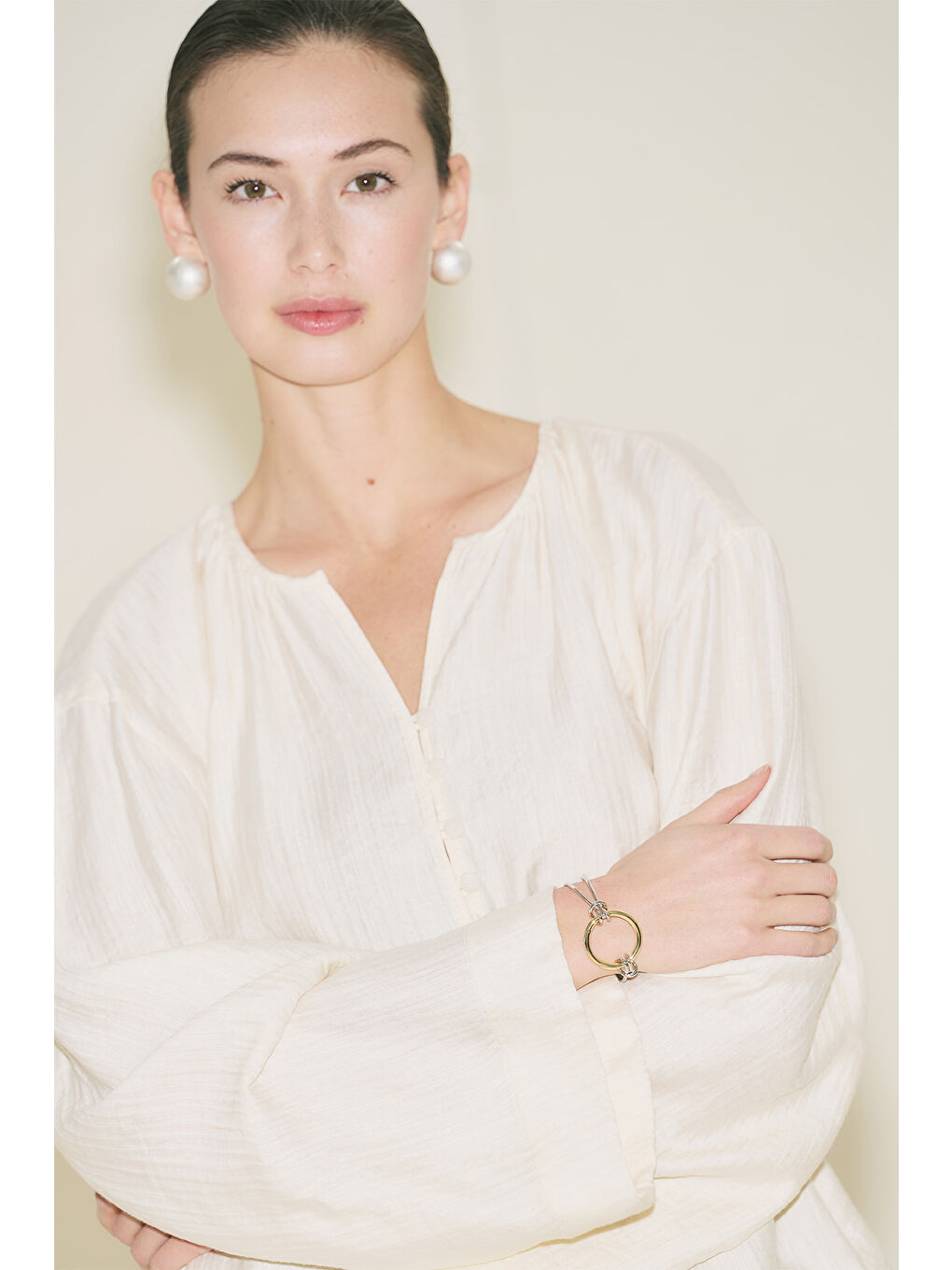 Ekru Dokulu Dökümlü Tunik İnci-1