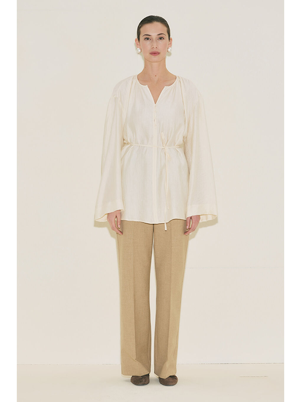 Ekru Dokulu Dökümlü Tunik İnci-2