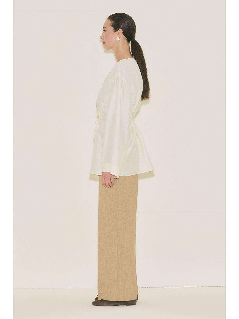 Ekru Dokulu Dökümlü Tunik İnci-3