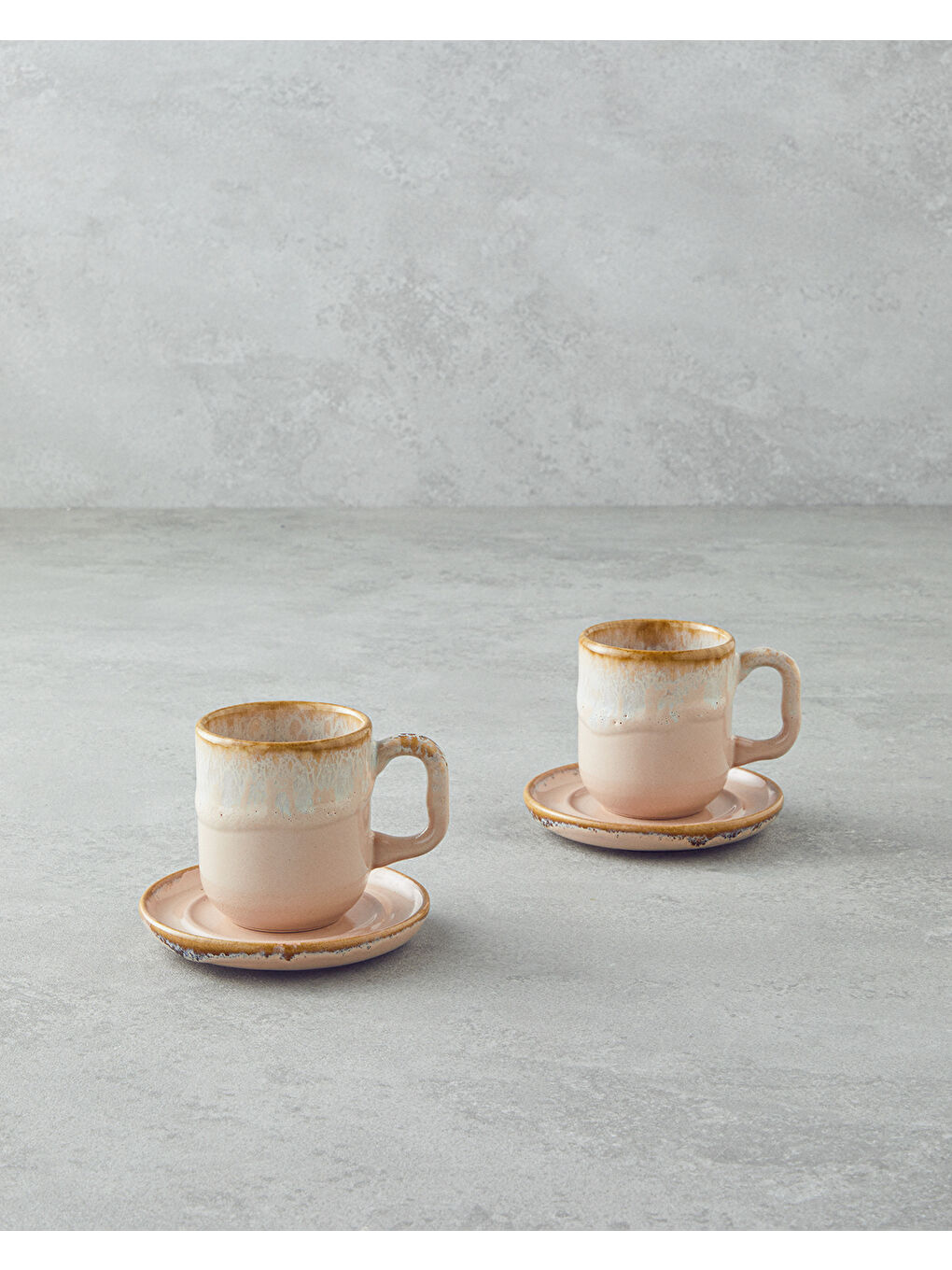 Pembe Alicent Seramik 4 Parça 2 Kişilik Double Kahve Fincan Takımı 150 ml Pudra