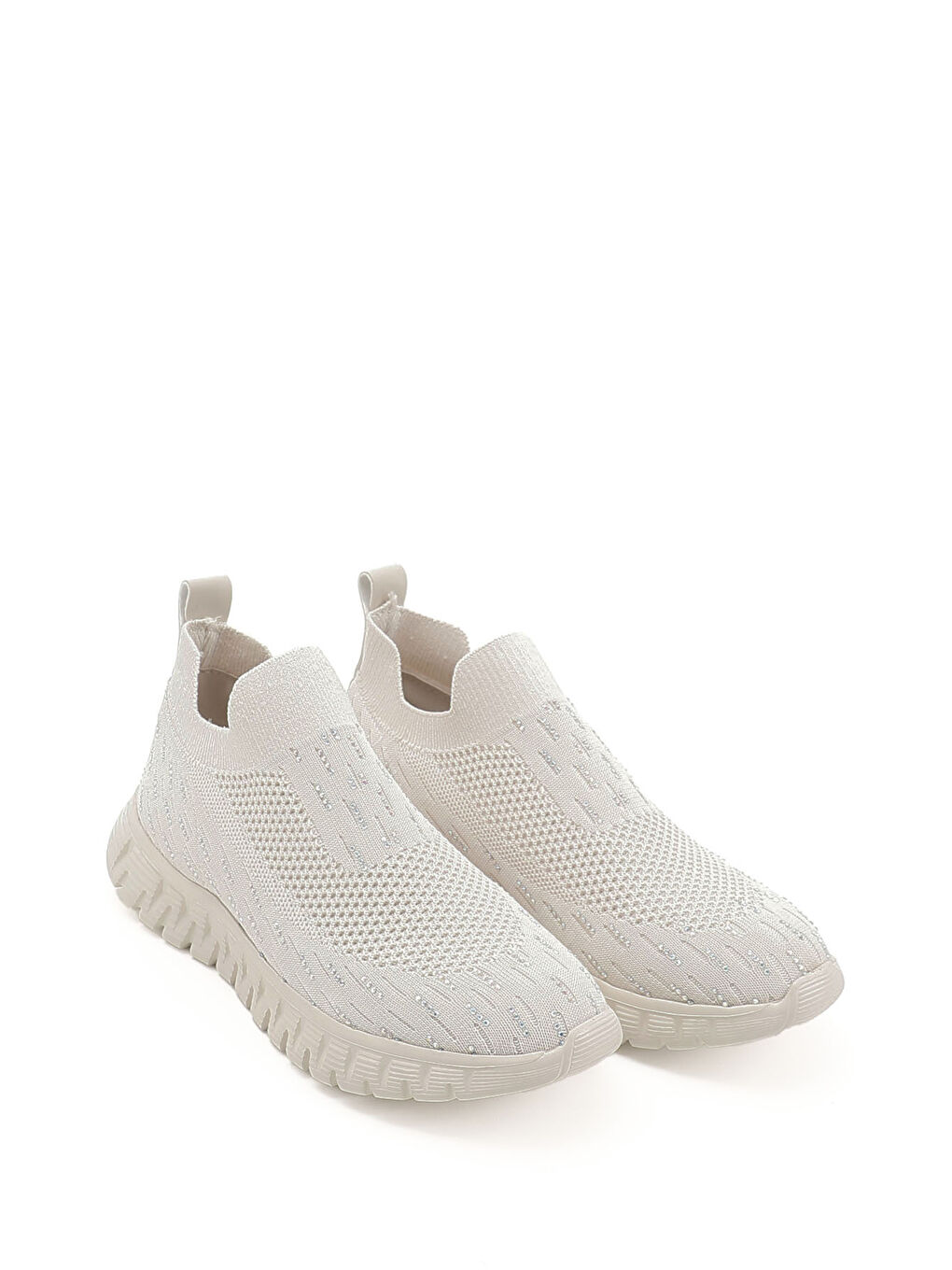 Bej Kadın AÇIK NUDE Triko Taşlı Memory Foam Tabanlıklı Comfort Sneaker