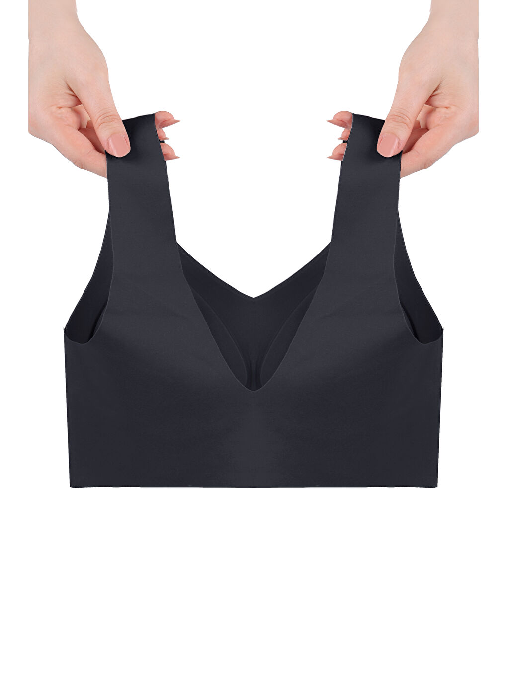 Siyah Balensiz Lazer Dikişsiz Çıkarılabilir Pedli Kalın Askılı Görünmez Sütyen-1