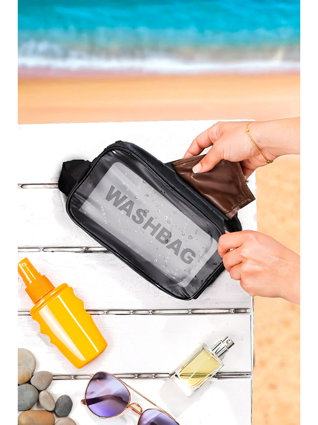 3140 Şeffaf Seyahat ve Makyaj Çantası Su Geçirmez Organizer Washbag 21x13cm-2