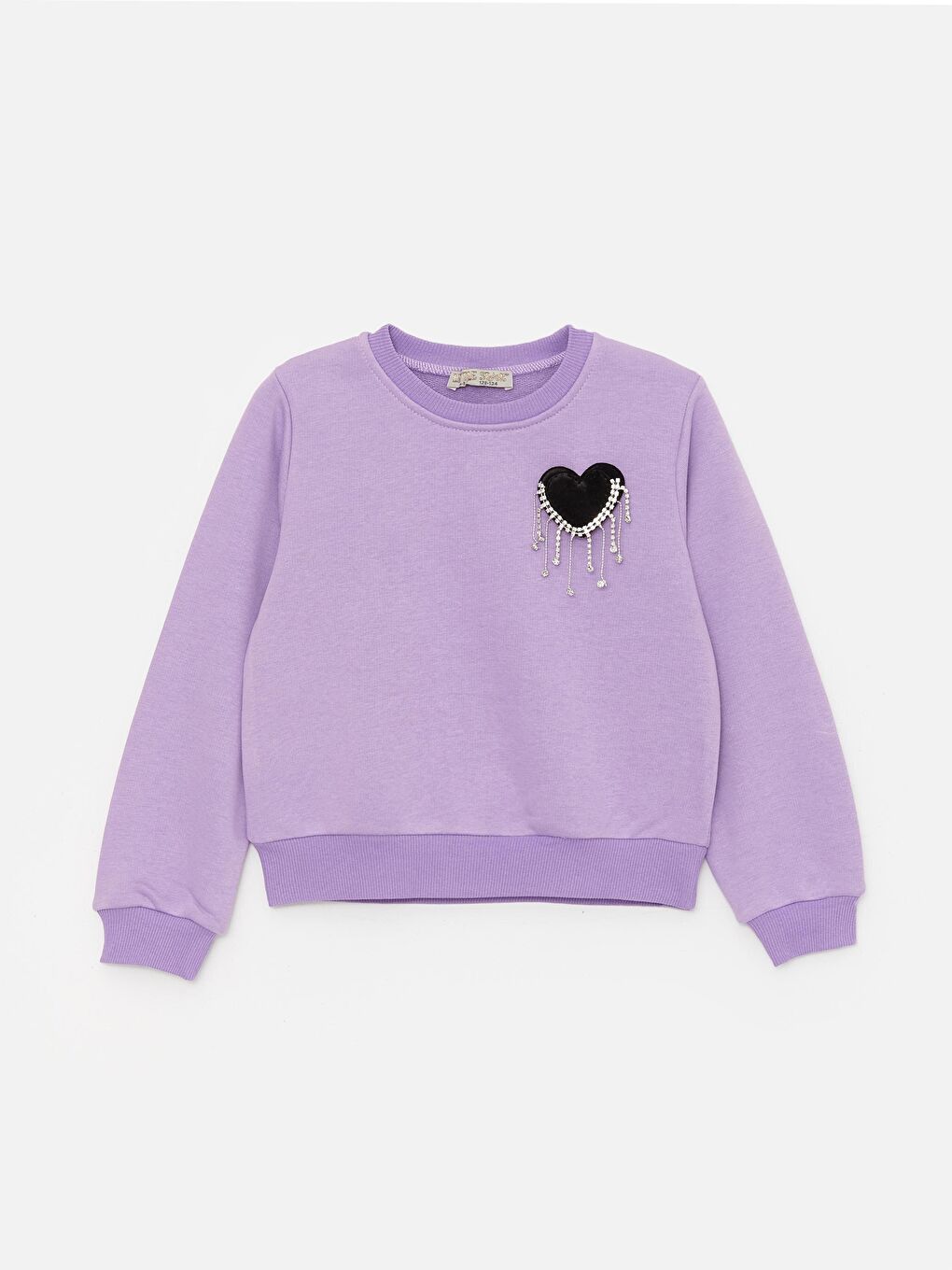 Lila Kız Çocuk Kalp Broşlu Beli Lastikli SweatShirt