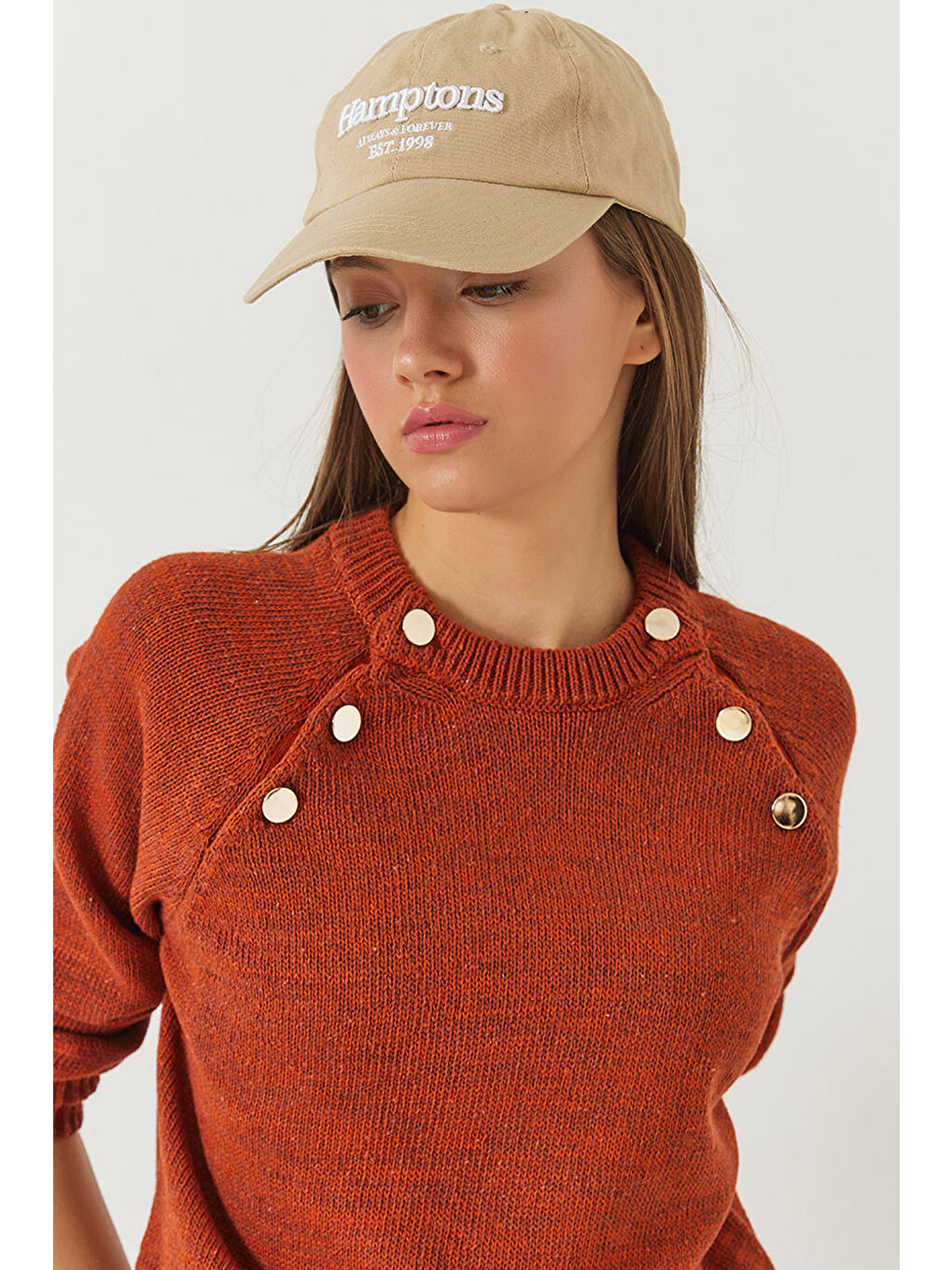 Kahverengi Kadın Patlı Reglanlı Triko Kazak